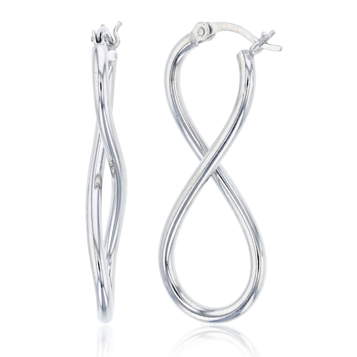 Sterling Silver Rhodium 13X35MM Infinity Twist Hoop Earring