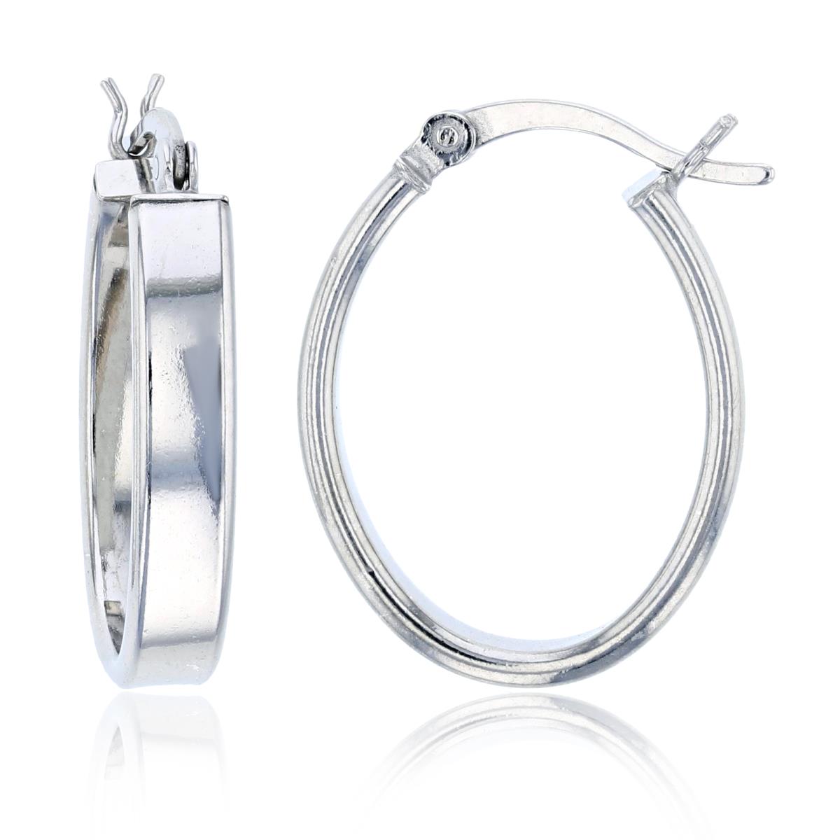 Sterling Silver Rhodium 4X17.50MM Oval Polished Hoop Earring