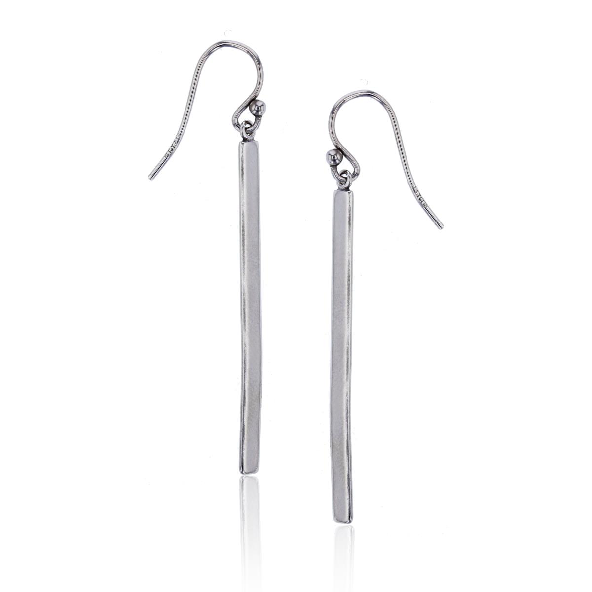 Sterling Silver Rhodium 3X50MM Dangling Stick Earring