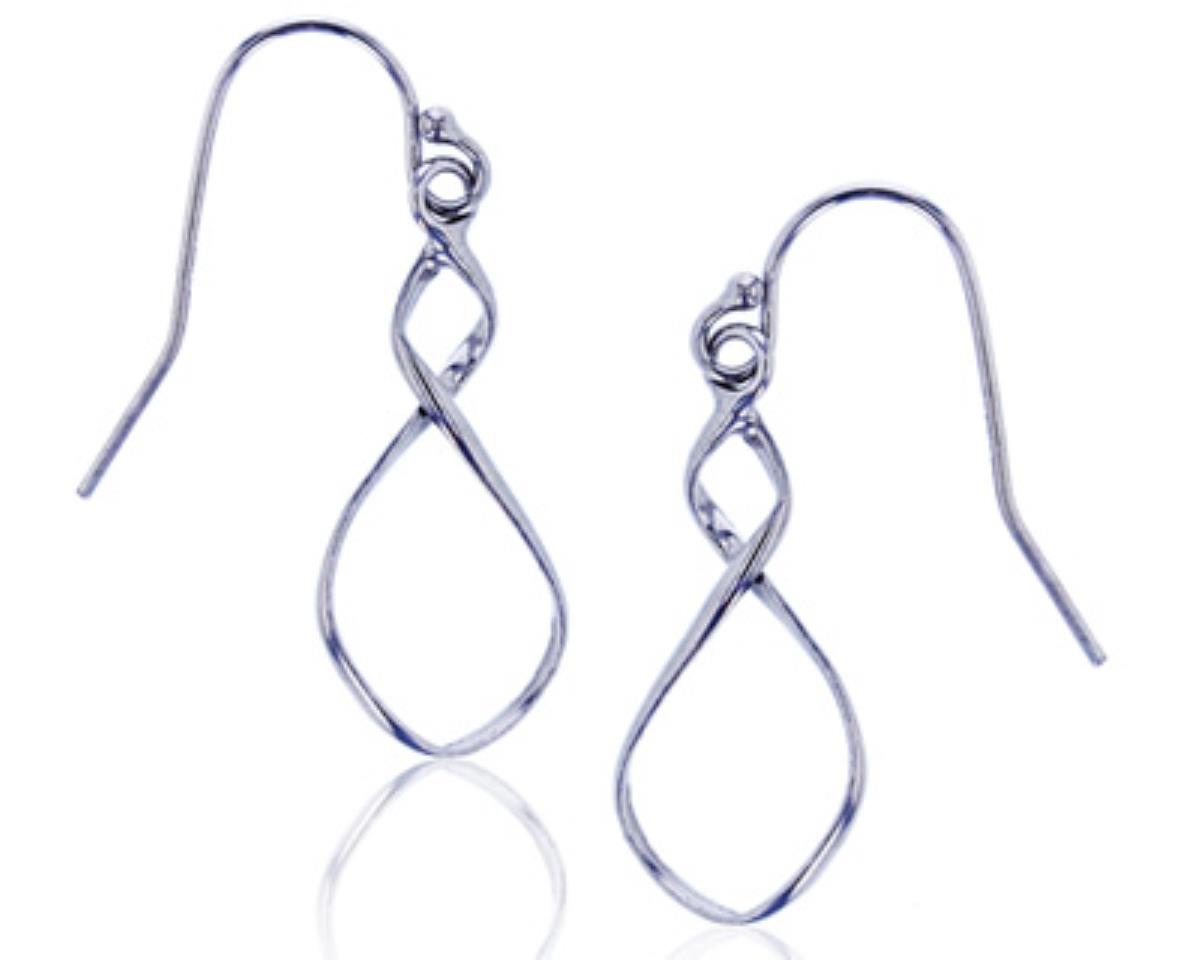 Sterling Silver Rhodium 9.50x31MM Infinity Twist Dangling Earring