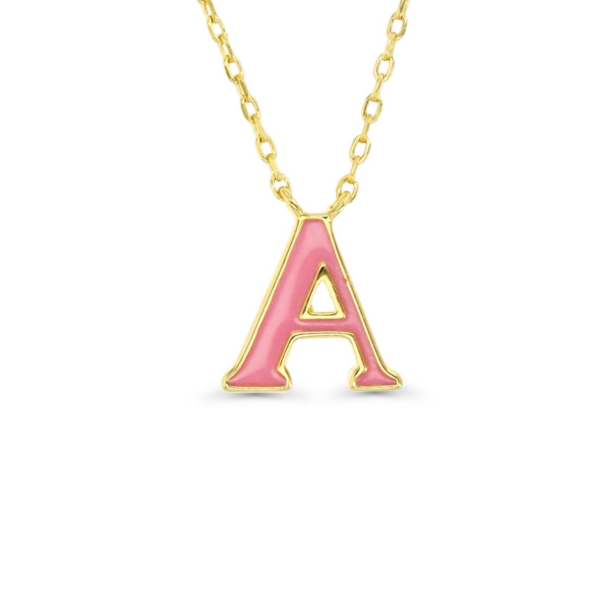 Sterling Silver Yellow 1M & Pink Enamel Initial "A" 13+2" Necklace
