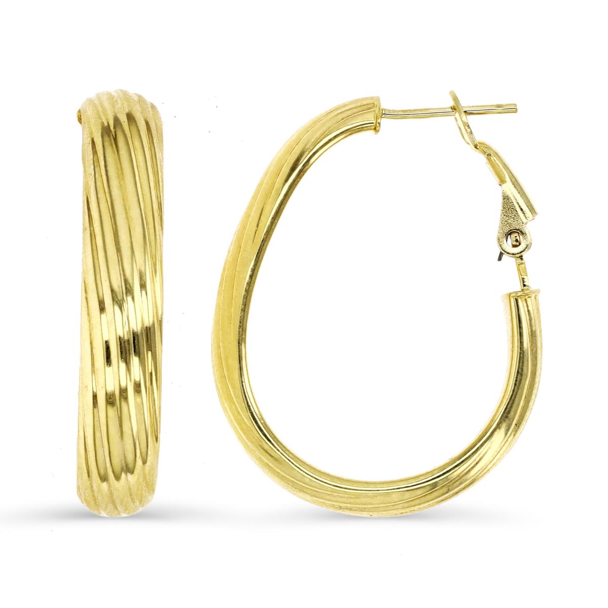 14K Gold Yellow 30X6MM Textured Oval Hoop Earring