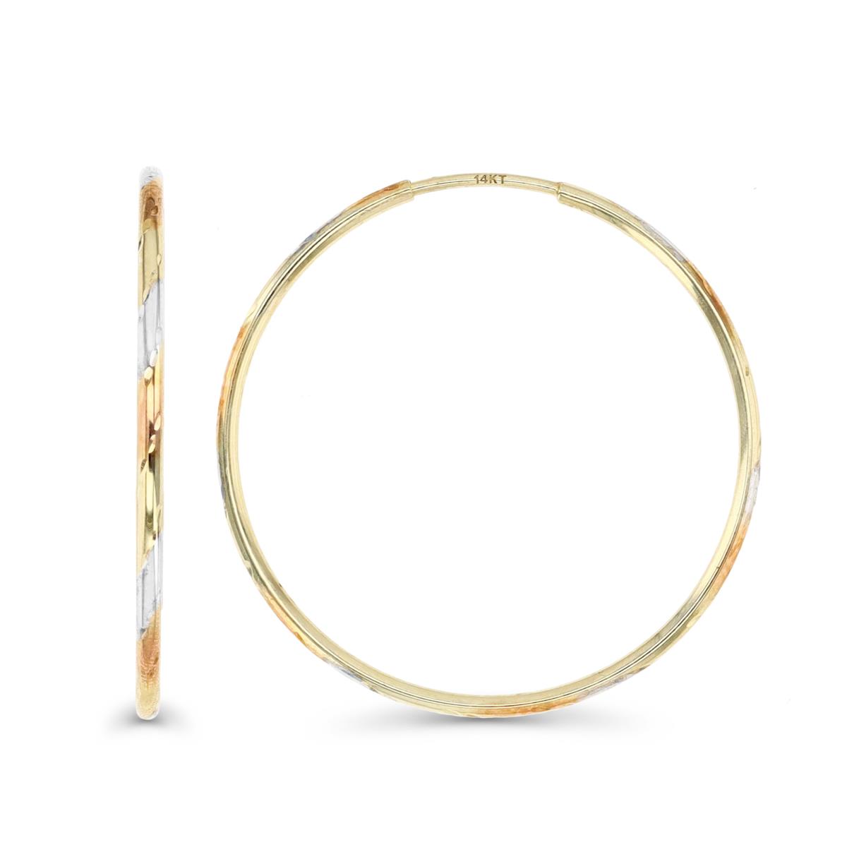 14K Gold Yellow Tri-Color 35MM Diamond Cut and Polished Hoop Earring