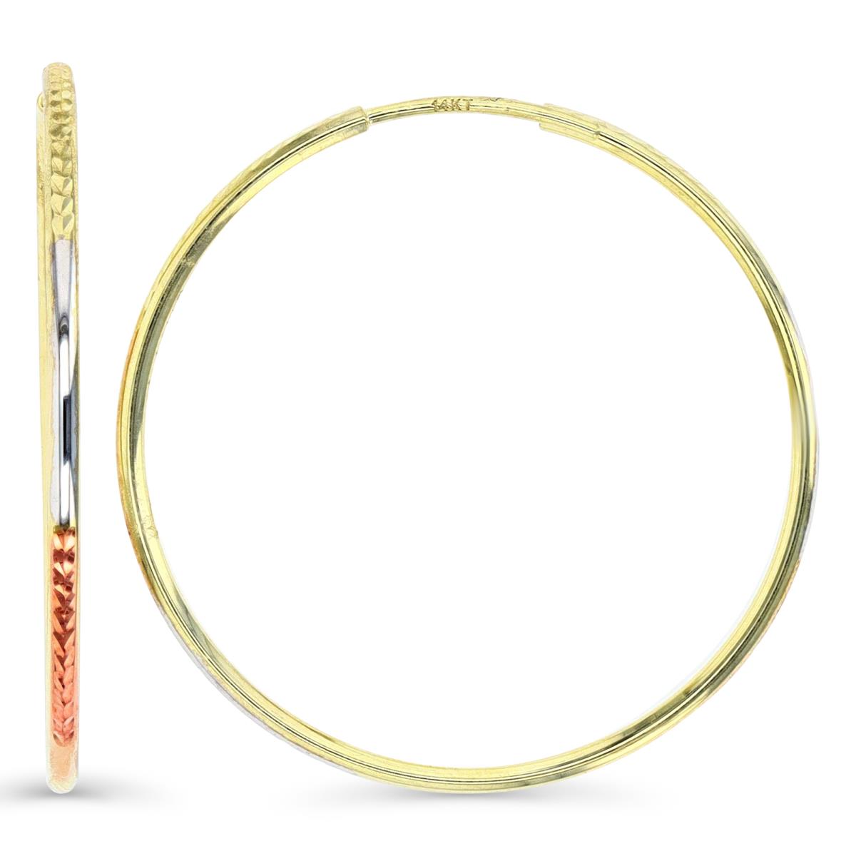 14K Gold Yellow Tri-Color 35MM Diamond Cut Hoop Earring
