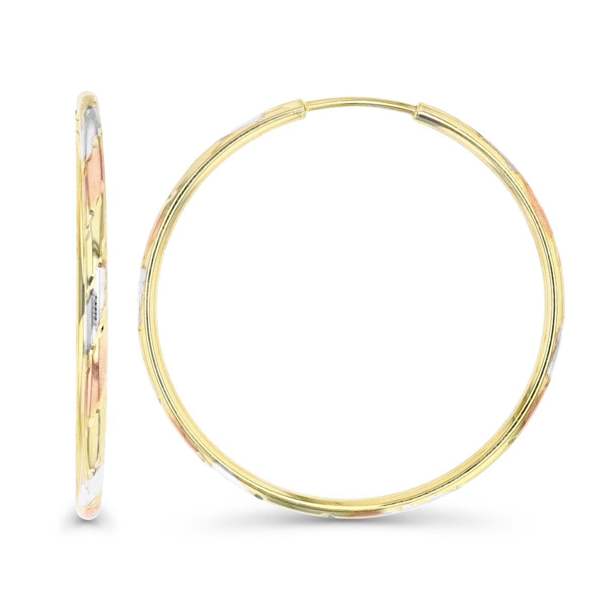 14K Gold Yellow Tri-Color 35MM  Diamond Cut and Polished Hoop Earring
