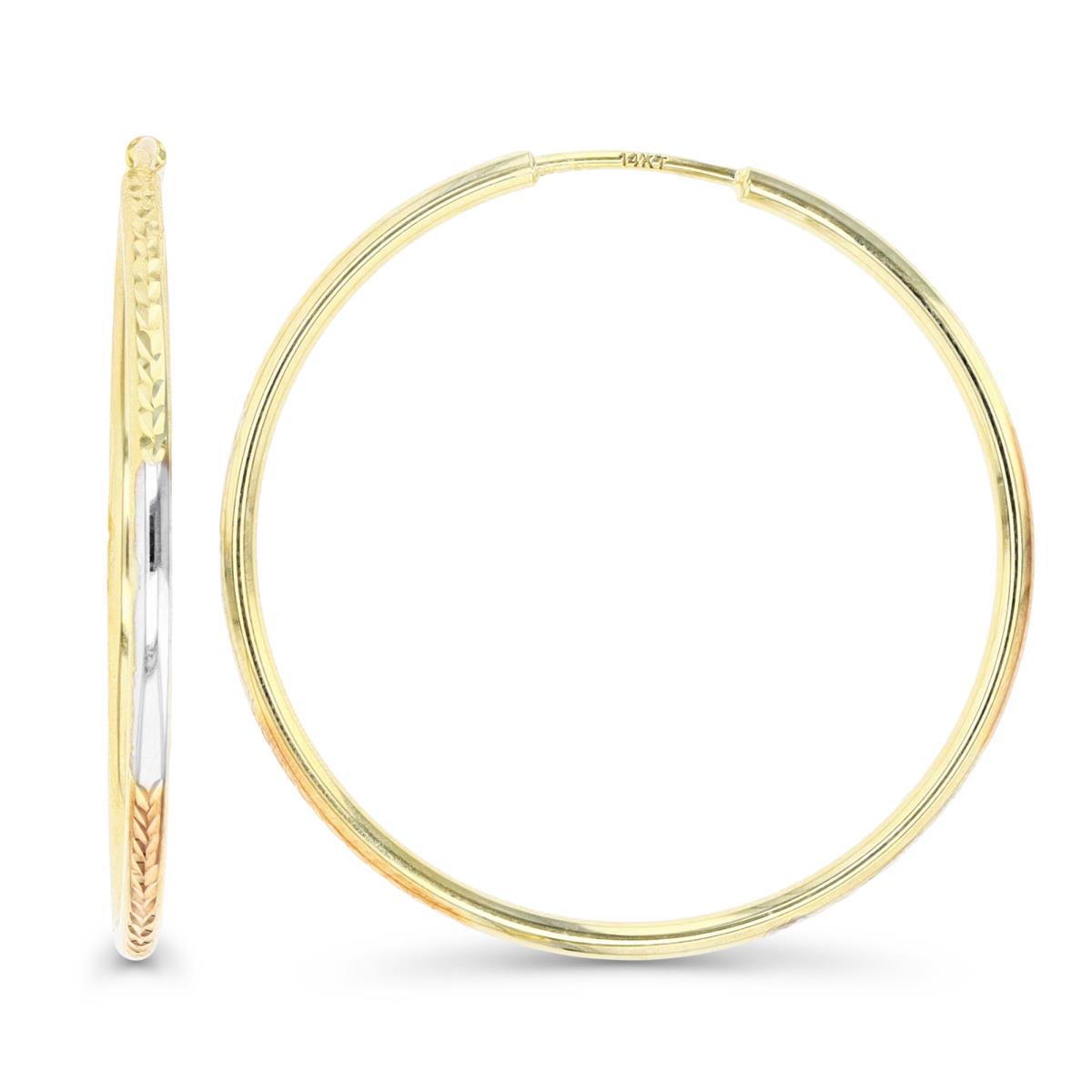 14K Gold Yellow Tri-Color 35MM Diamond Cut and Polished Hoop Earring