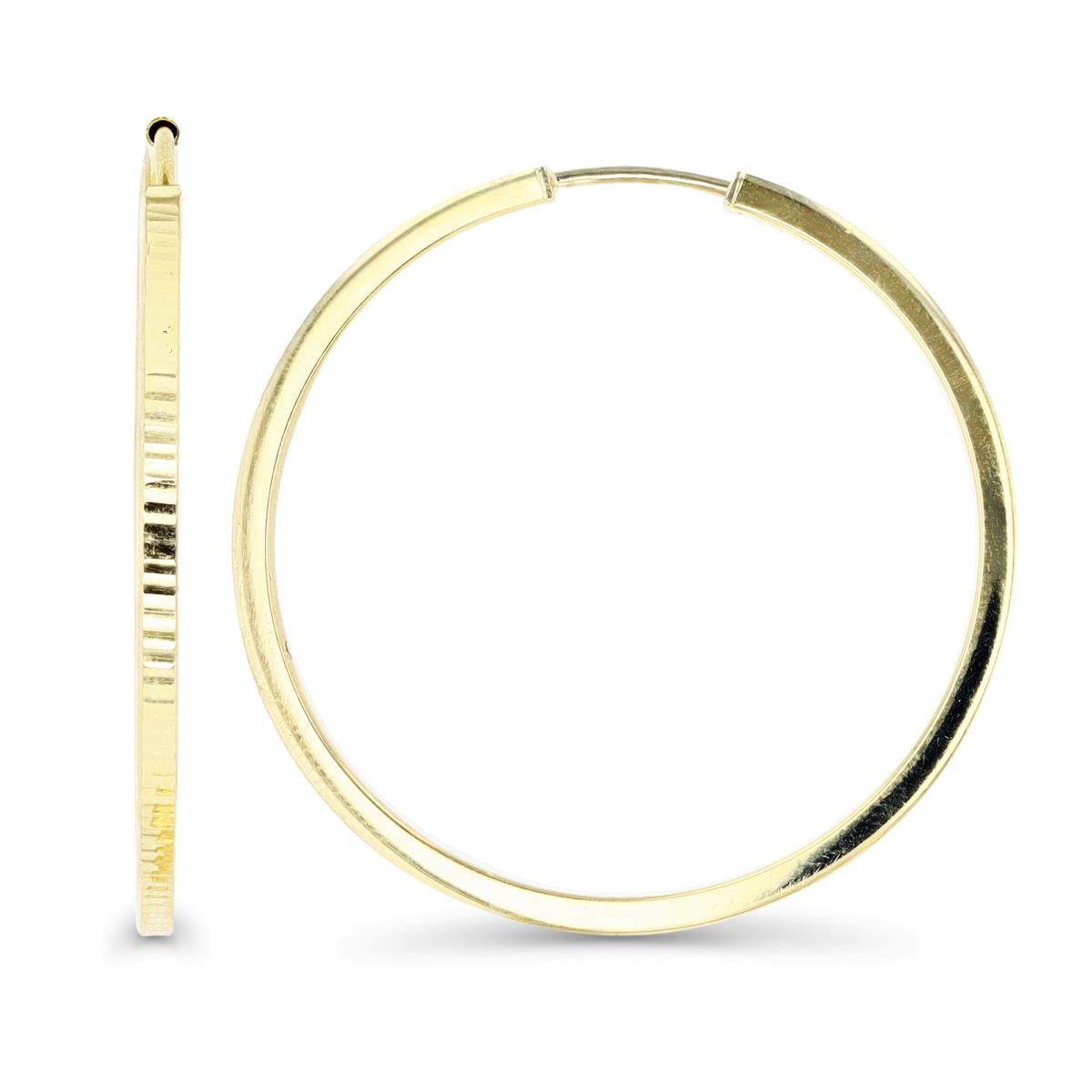 14K Gold Yellow 35MM Diamond Cut Square Tube Hoop Earring