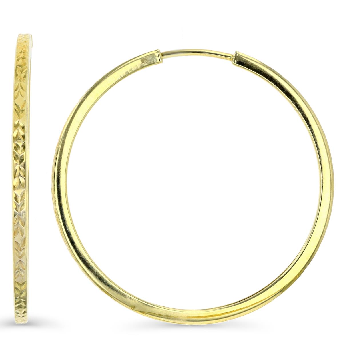 14K Gold Yellow 35MM Diamond Cut Square Tube Hoop Earring