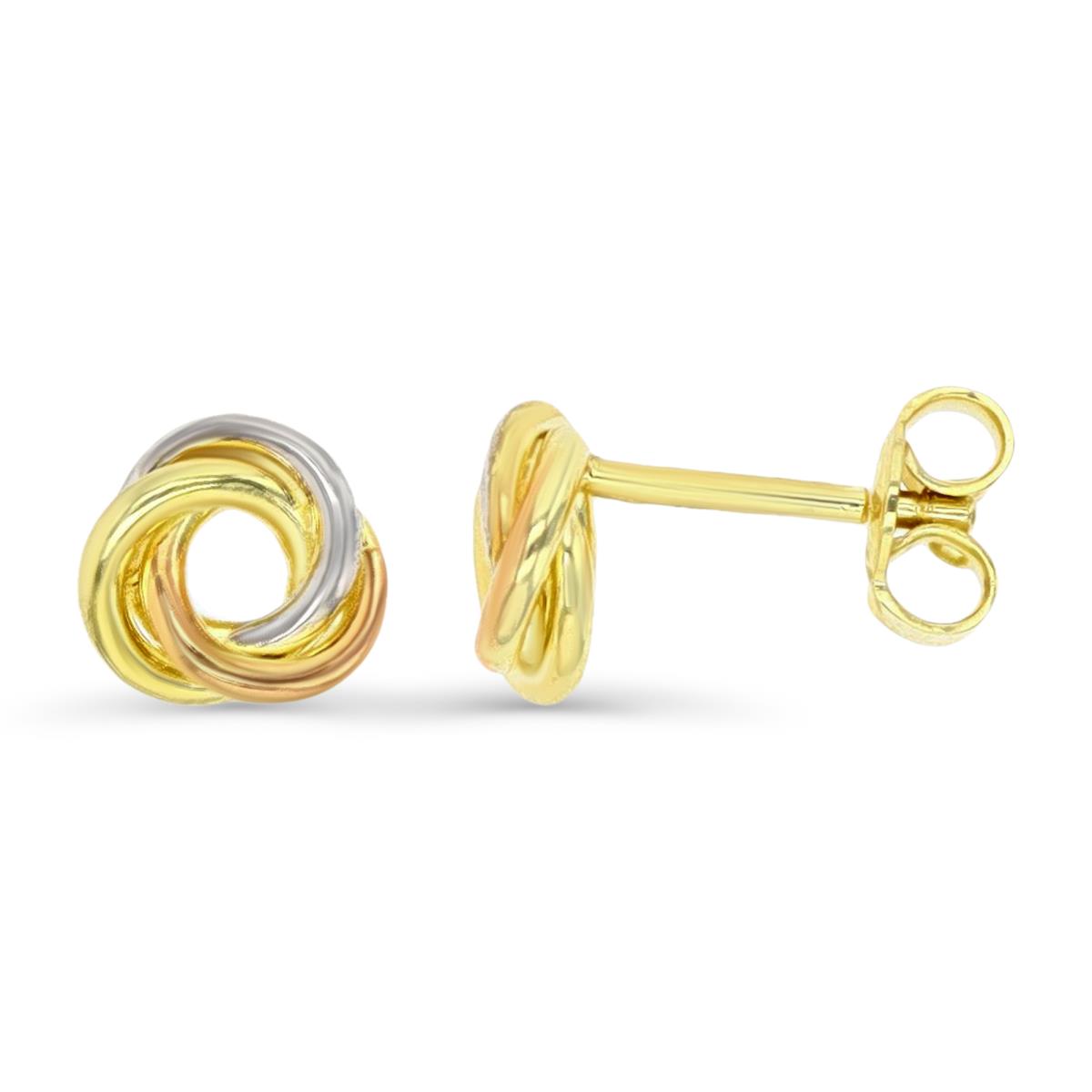 14K Gold Yellow Tri-Color 7MM Love Knot Stud Earring