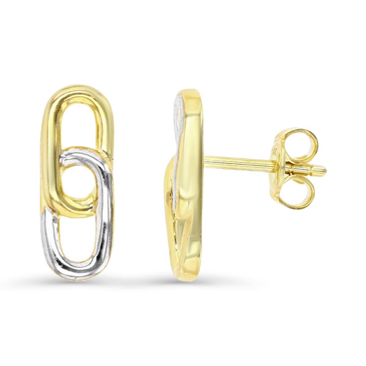 14K Gold Yellow Two Tone Link Design Stud Earring
