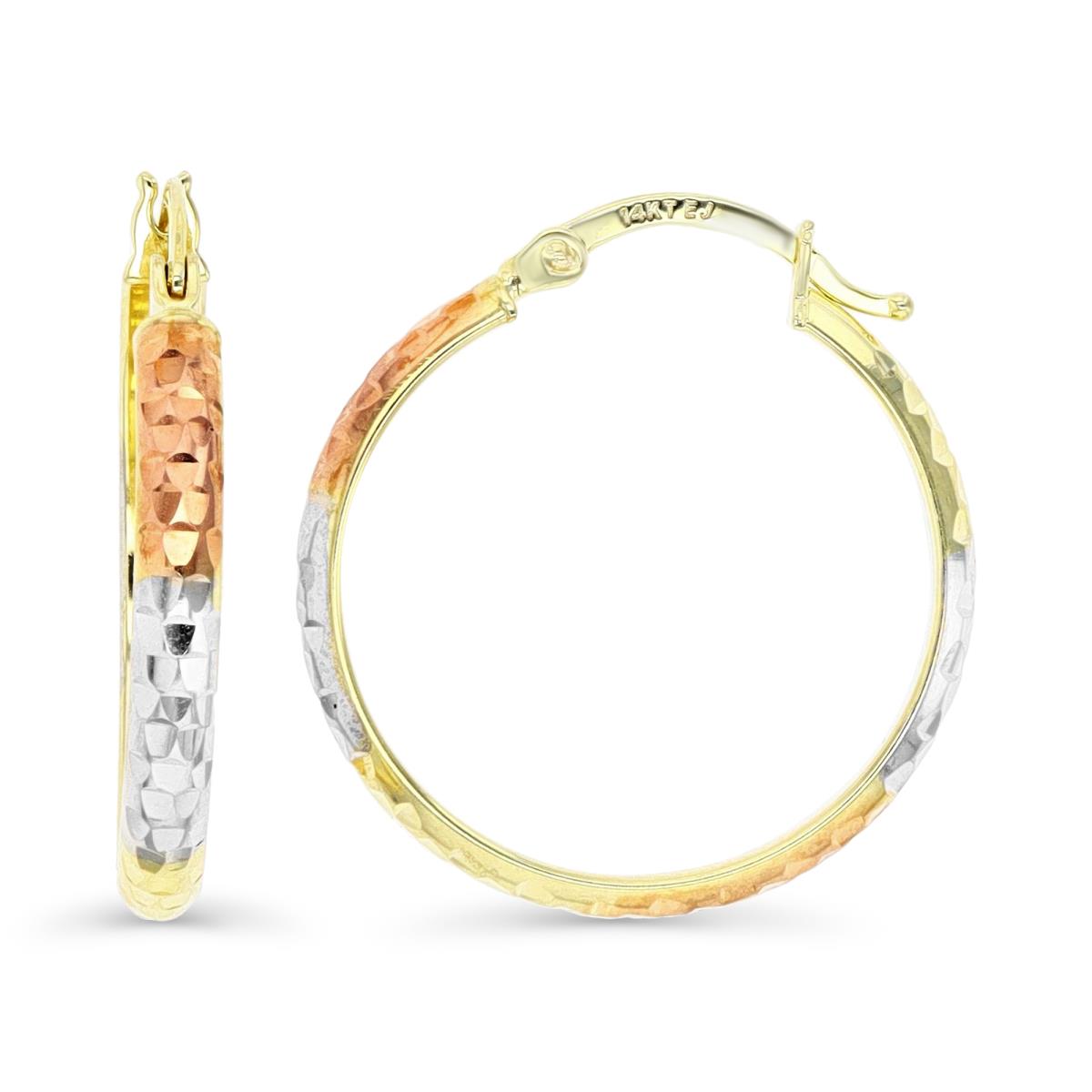 14K Gold Yellow Tri-Color 20MM Textured Hoop Earring