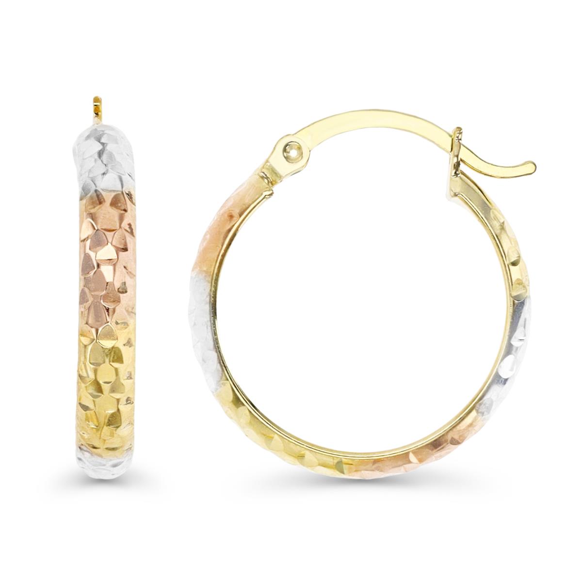 14K Gold Yellow Tri-Color 15MM Textured Hoop Earring