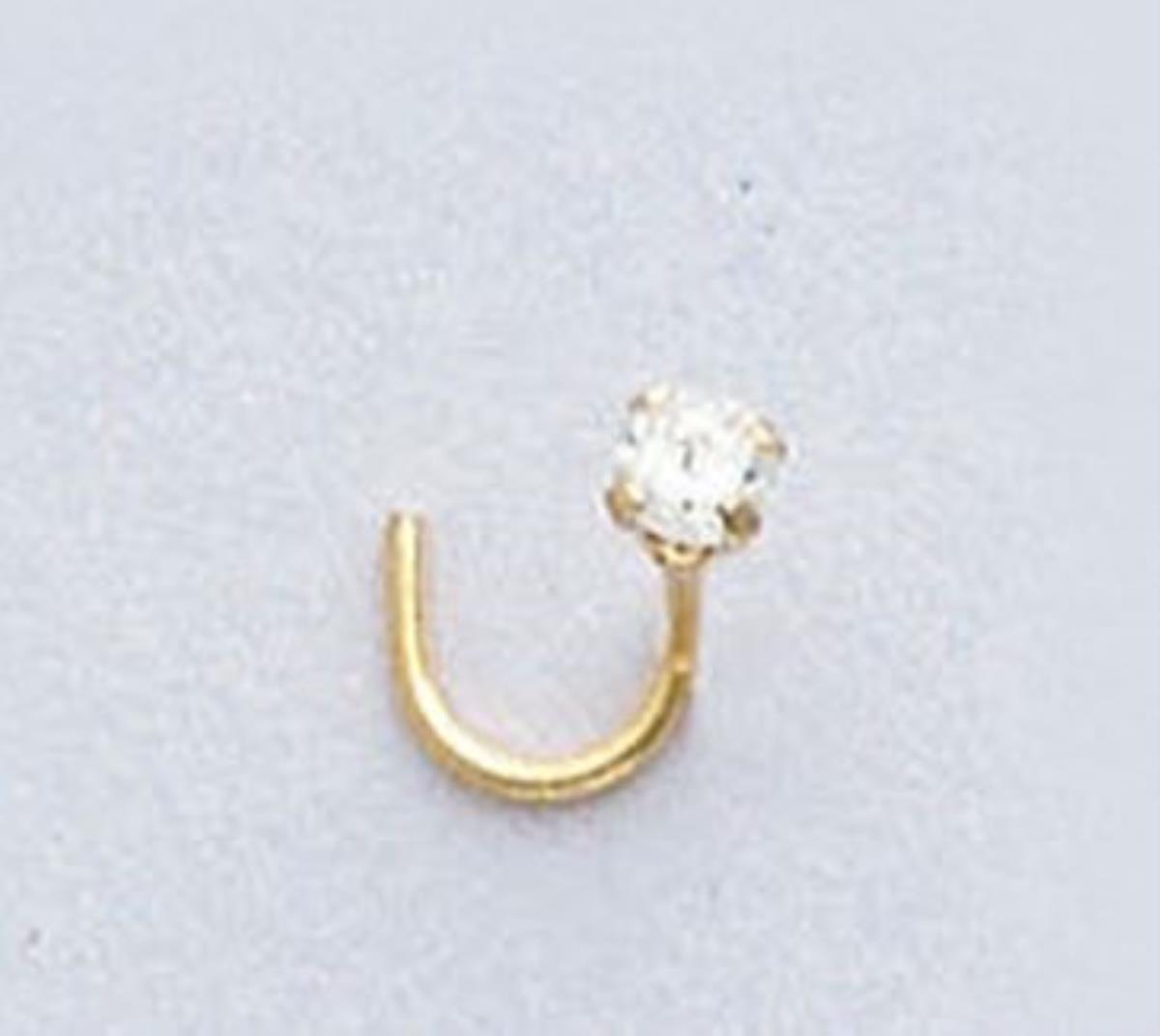 14K Yellow Gold 2.50mm Round Cut CZ Curved Nose Pin