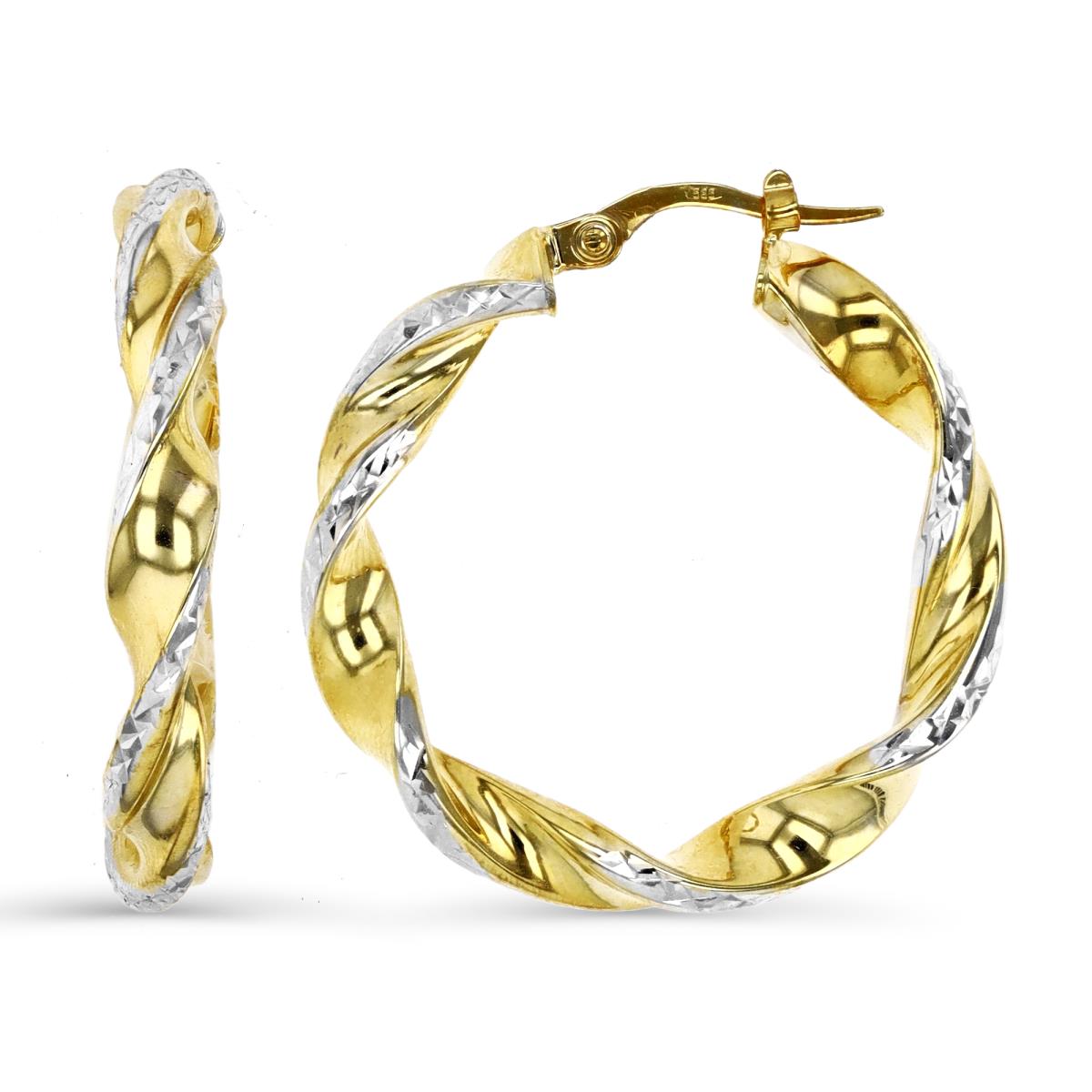 14K Gold Two Tone 30X4MM Twisted Hoop Earring