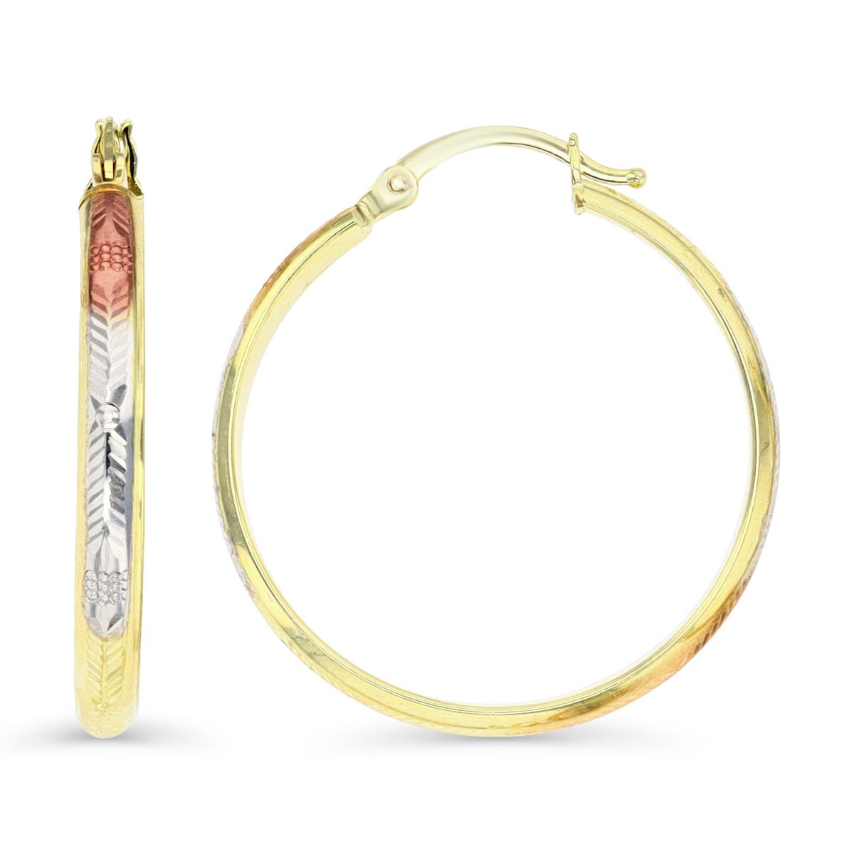 14K Gold Yellow Tricolor 25MM Diamond Cut Hoop Earring