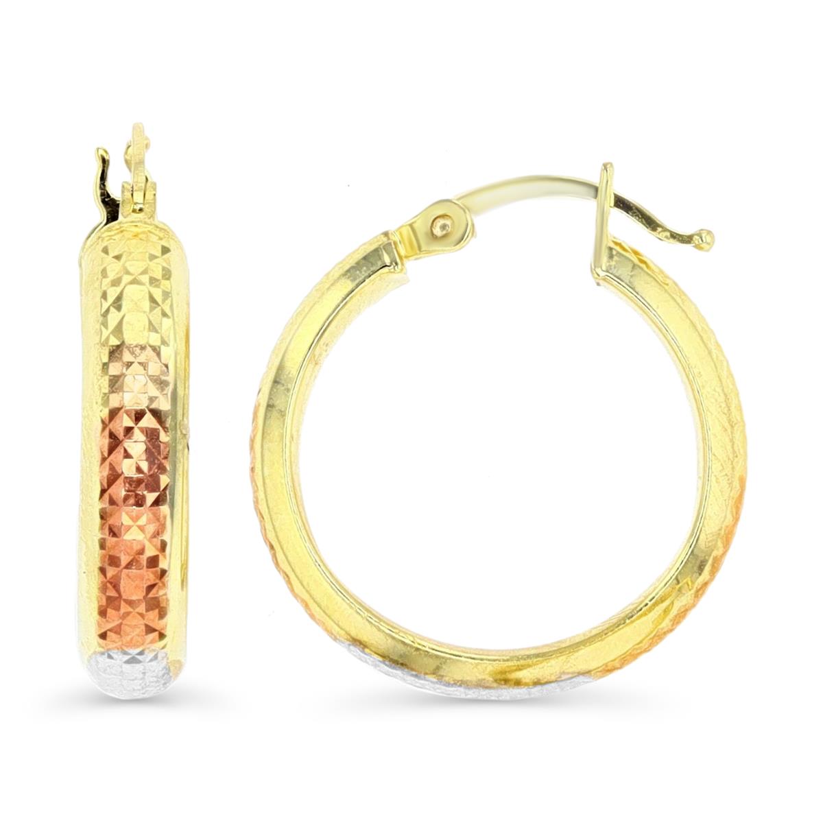 14K Gold Yellow Tricolor 15MM Diamond Cut Hoop Earring