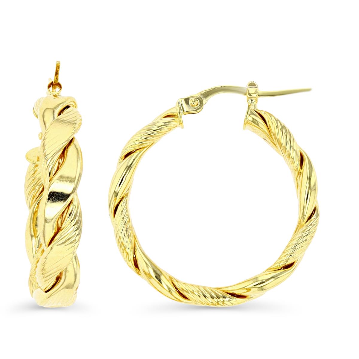 14K Gold Yellow 25X5MM Polished & Textured Braided Hoop Earring