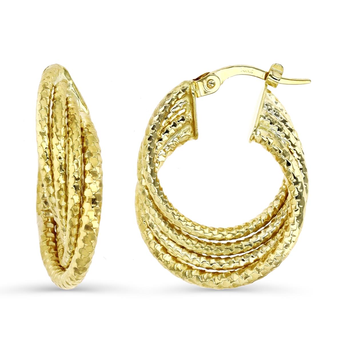 14K Gold Yellow 25X6.5MM DC 4 Row Twisted Hoop Earring
