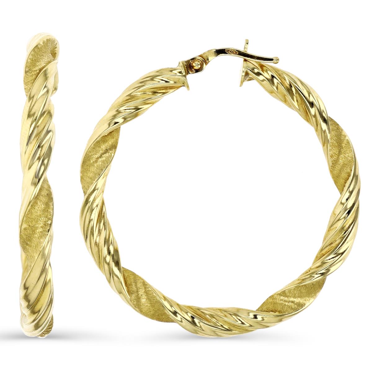 14K Gold Yellow 40X4MM Polished & Satin Twisted Hoop Earring