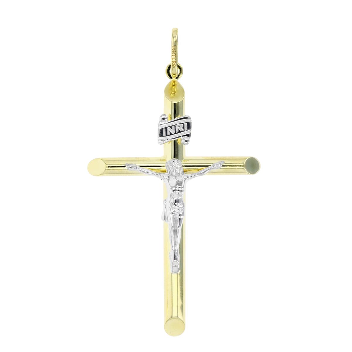 14K Gold Yellow & White 40MM Crucifix Tube Pendant