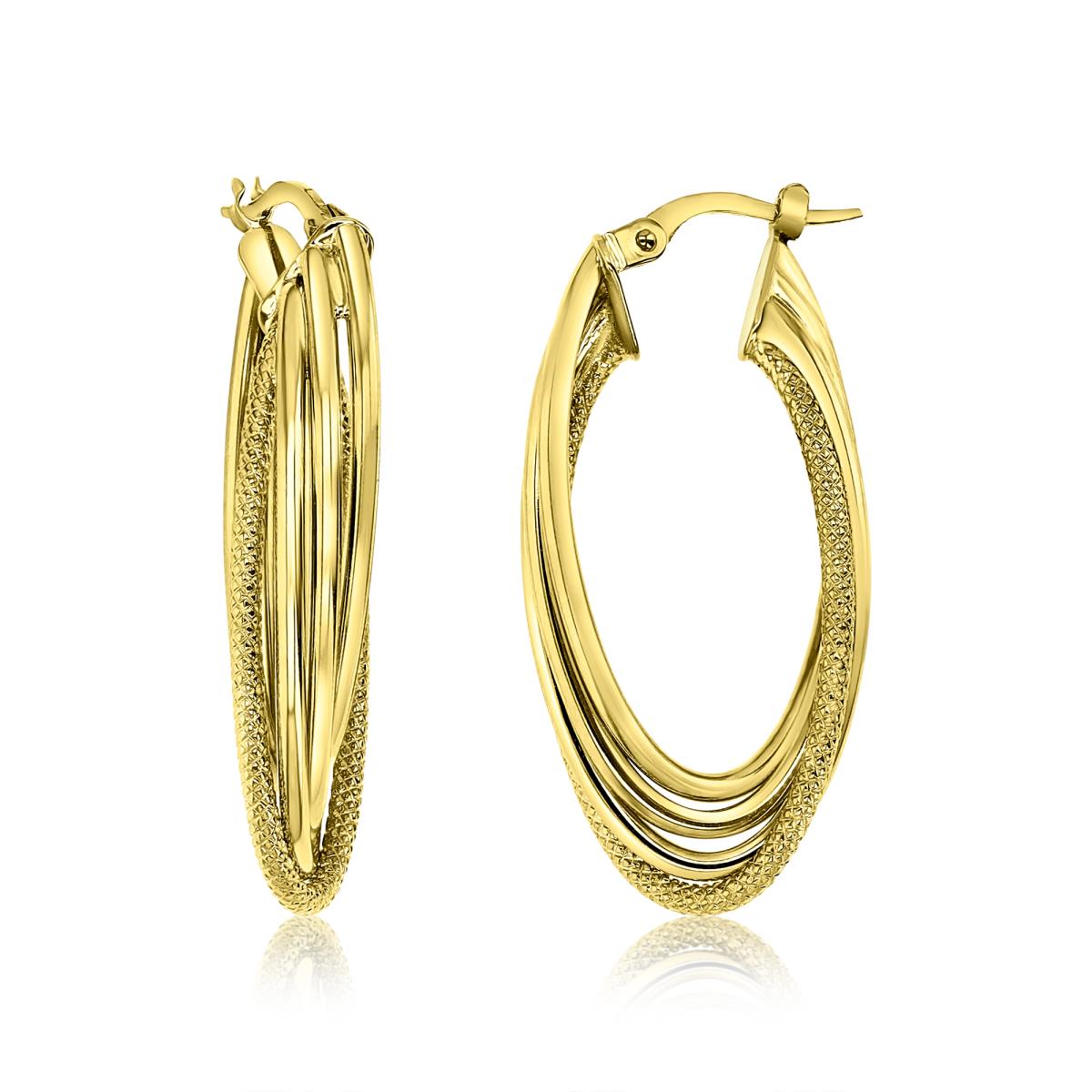 14K Gold Yellow 34X6MM Polished & DC Twisted Oval Hoop Earring