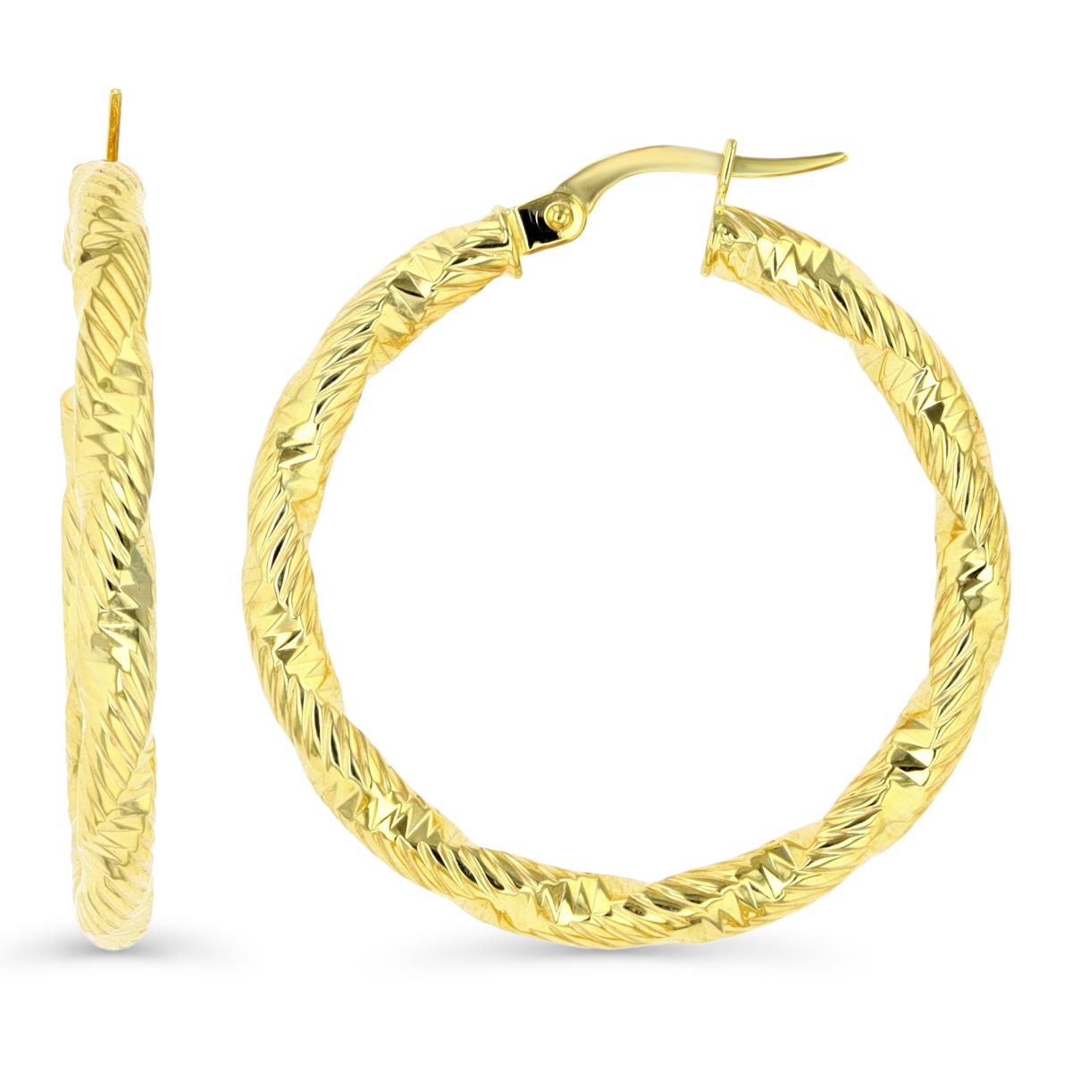 14K Gold Yellow 31X3MM Textured Hoop Earring