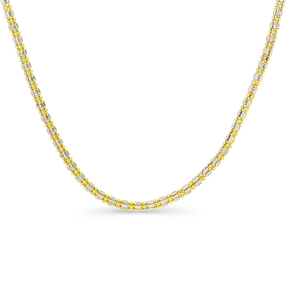 14K Gold Yellow and White 2.5MM Square Mixball and Diamond Cut 18" Chain