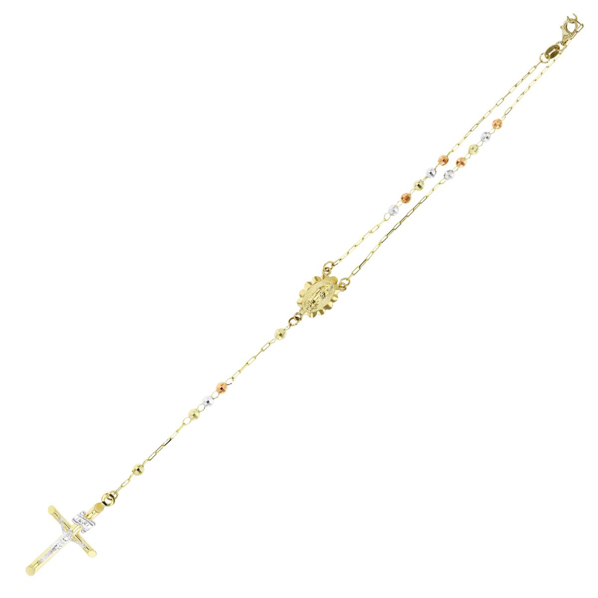 14K Gold Tricolor 3MM Diamond Cut Beads Rosary 24" Necklace