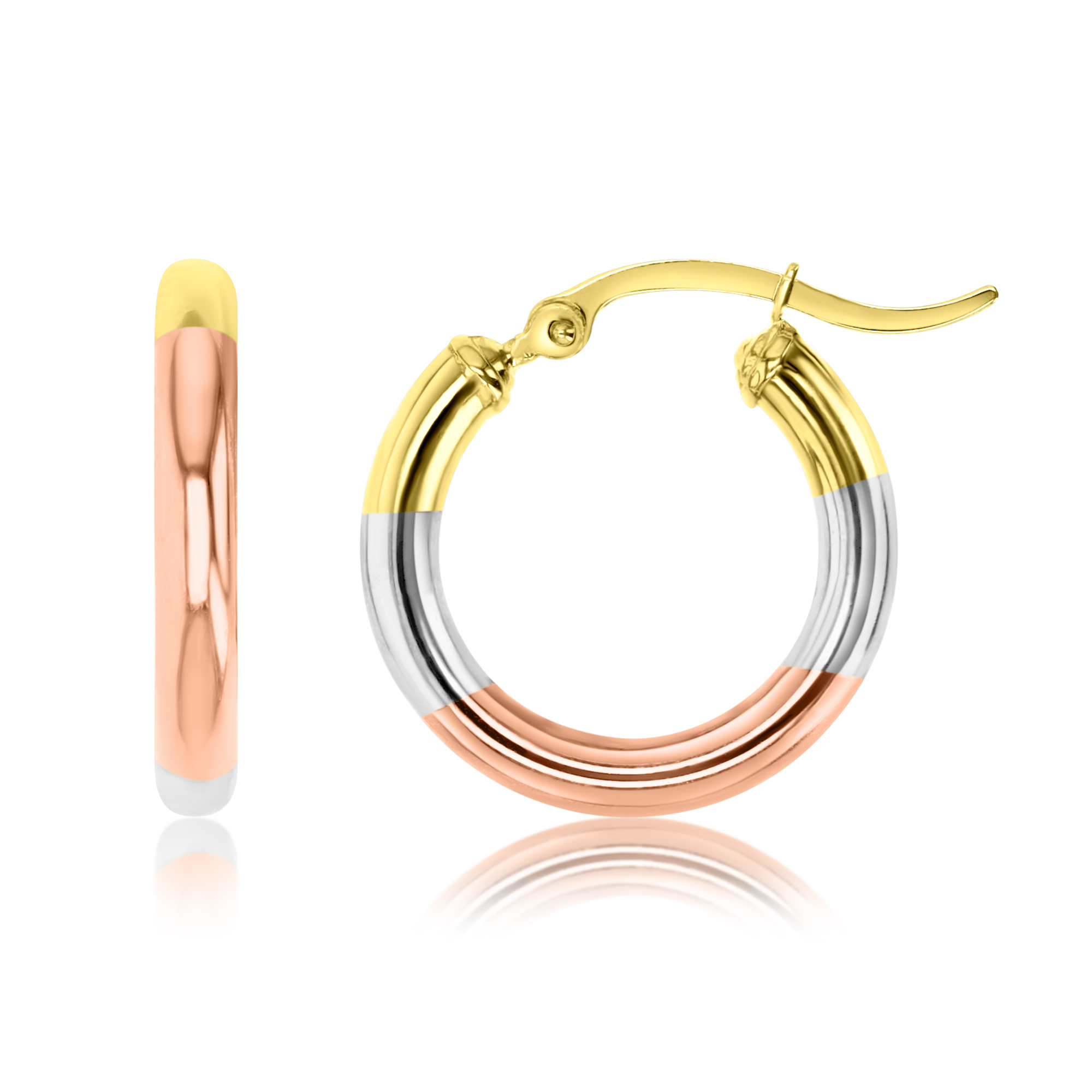 14K Gold Tricolor 3x20MM Polished Hoop Earring