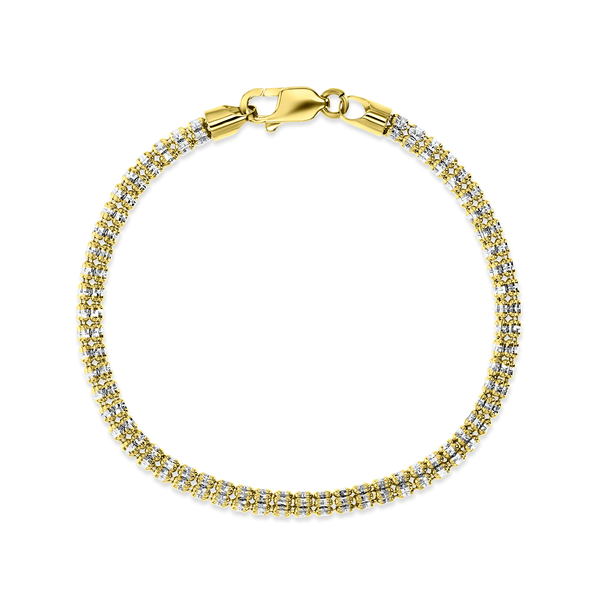 10K Two-Tone Gold 3.50mm Diamond Cut 7.50" Cylinder Chain Bracelet
