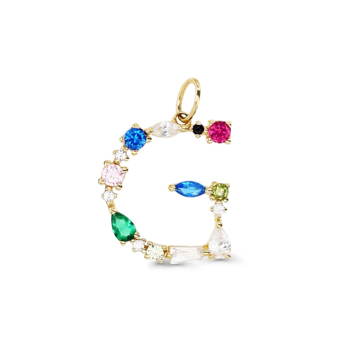 14K Gold Yellow & Multi-Color and Shape  CZ "G" Initial Pendant