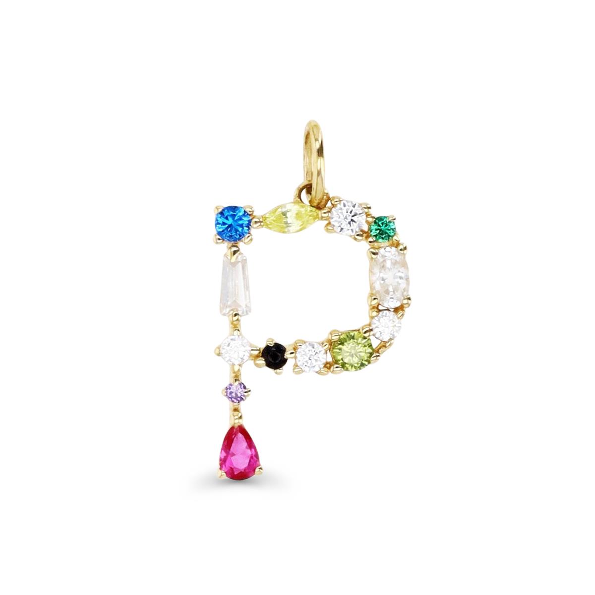 14K Gold Yellow & Multi-Color and Shape CZ "P" Initial Pendant