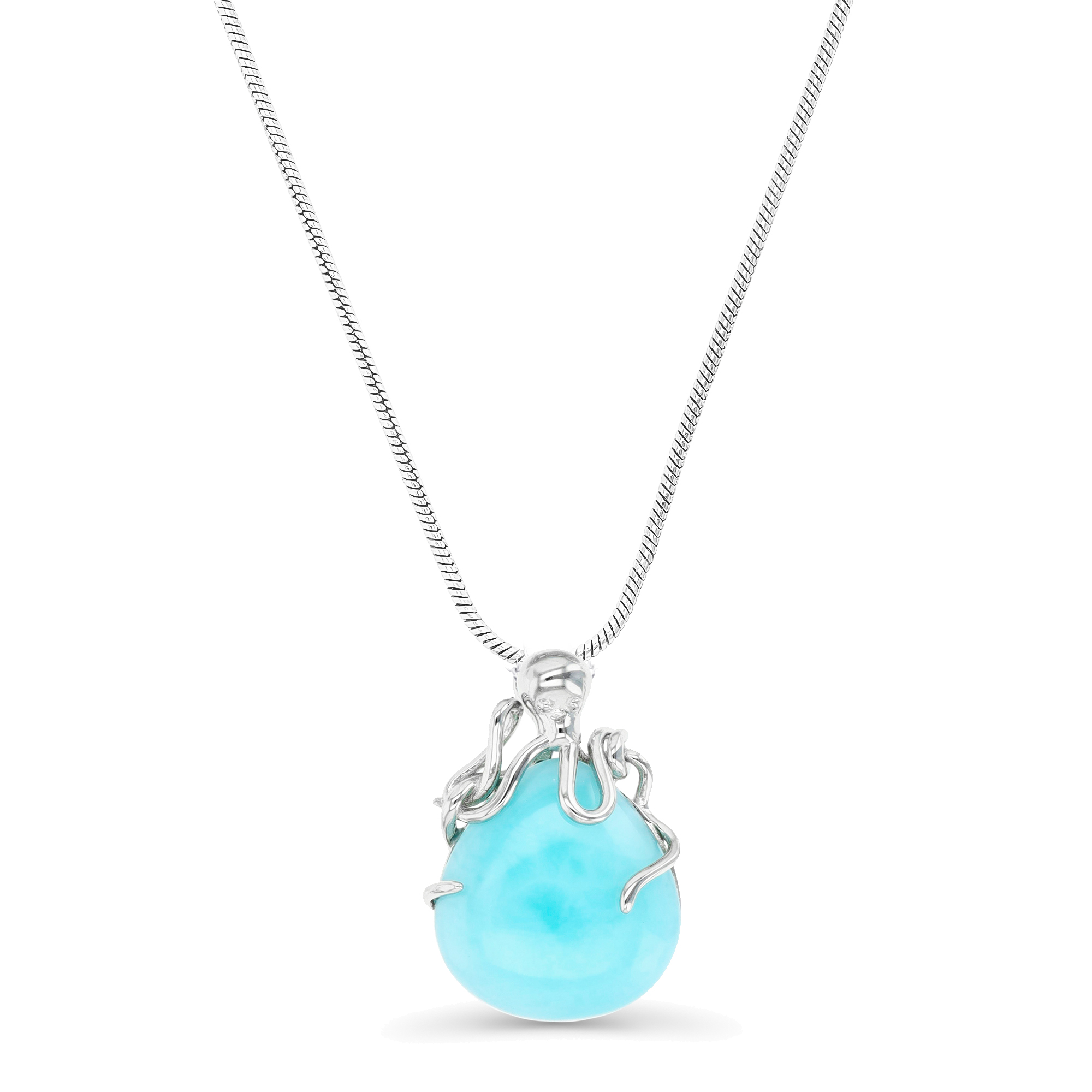 Sterling Silver Rhodium & Pear-Shaped Larimar Octopus 29MM Adjustable 22" Necklace