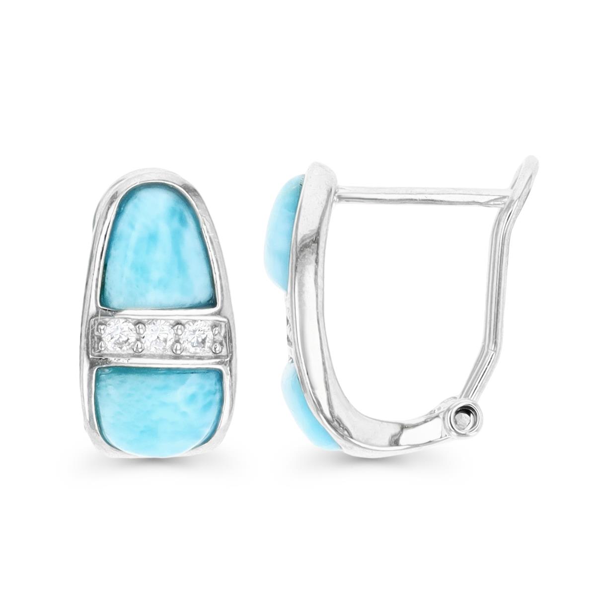 Sterling Silver Rhodium & Larimar and White CZ 18MM Clip Earring