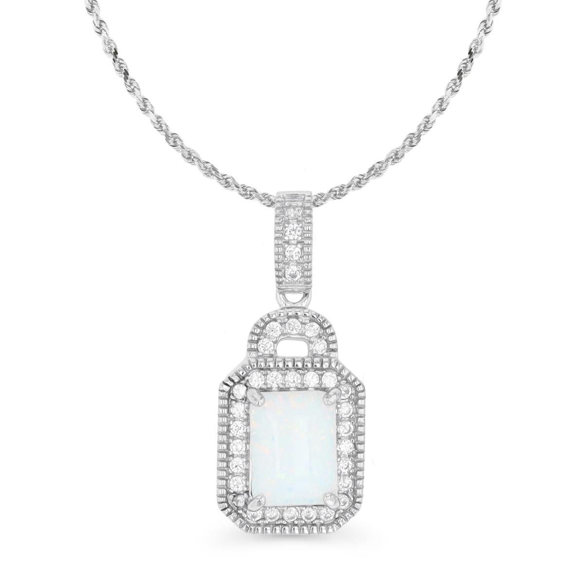 Sterling Silver Rhodium & CU Ct. Cr. White Opal and Cr. White Sapphire Halo 18