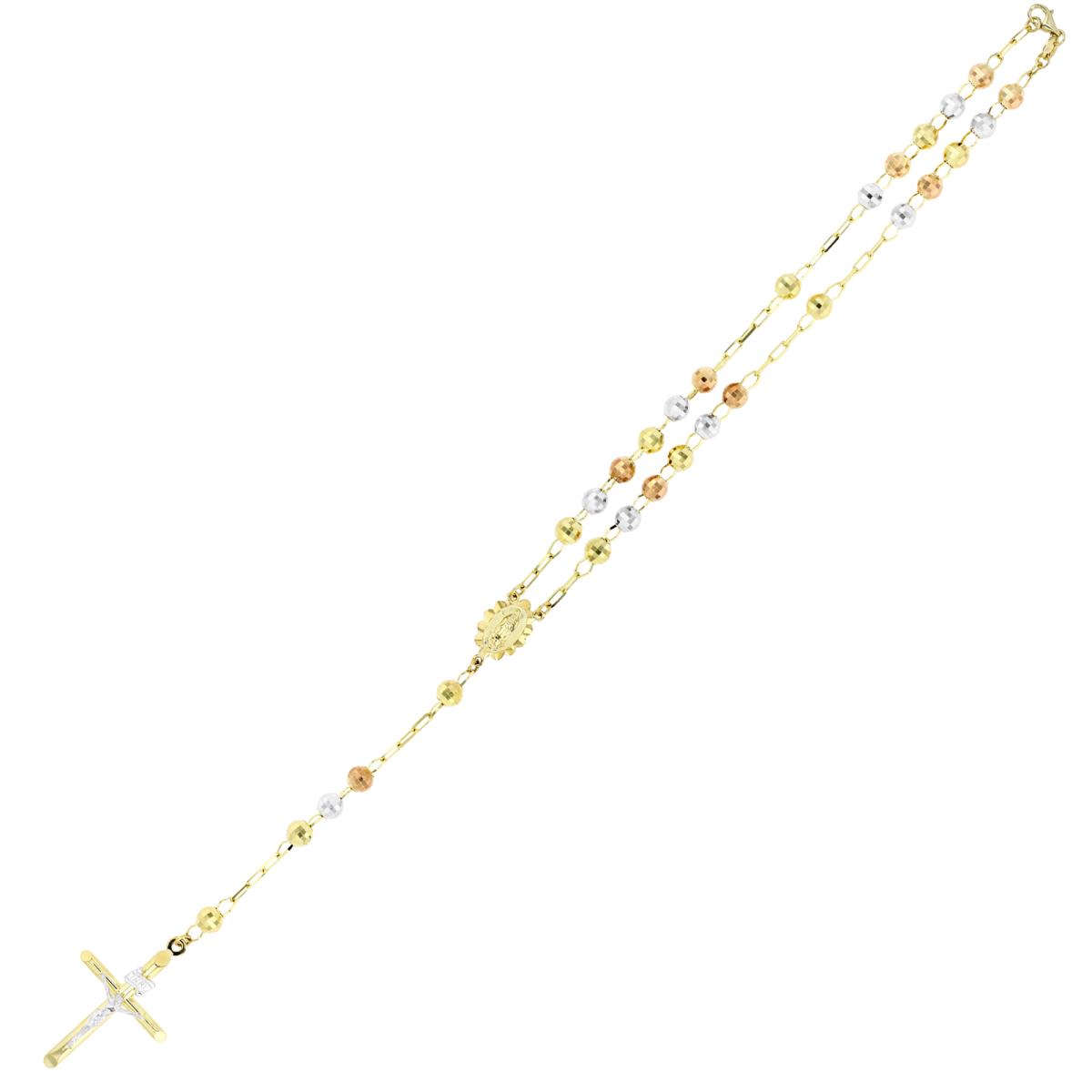 14K Gold Tricolor 5MM Diamond Cut Beads Rosary 24" Necklace