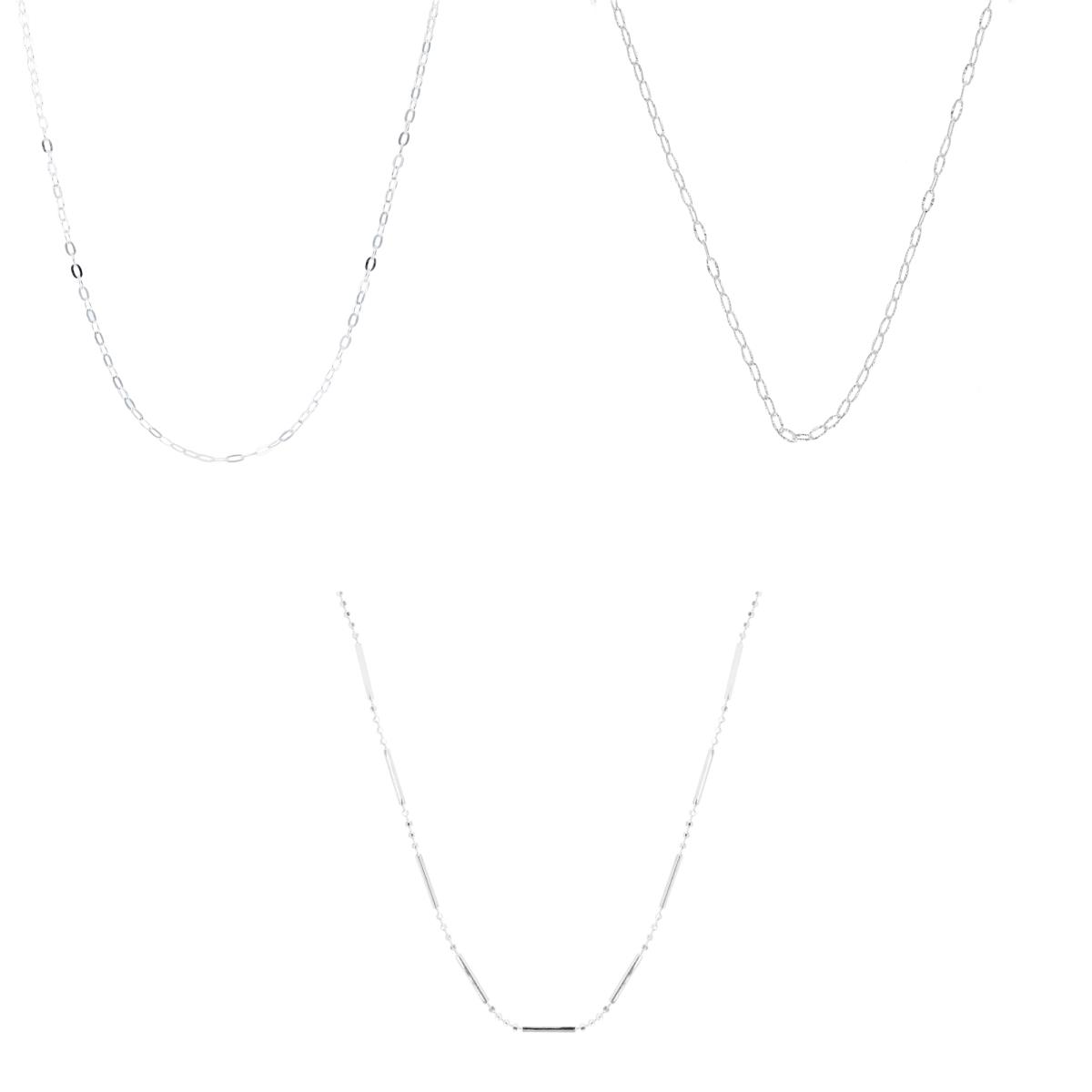 Sterling Silver Anti-Tarnish 1.2MM DC Link / Mini Paperclip & Hexagonal Bar Bead 18''Chain Set