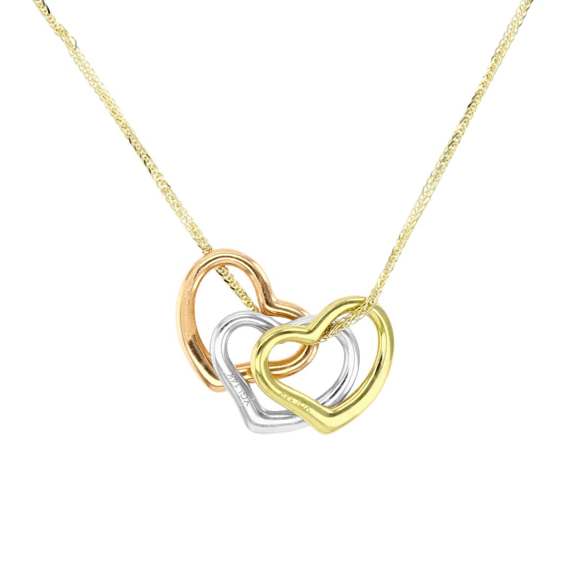 14K Tri-Color Gold Triple Hearts 18" Chain Necklace