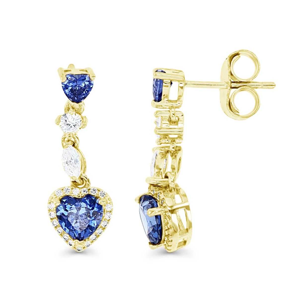 Sterling Silver Yellow 1M 24X8MM Tanzanite Hearts  & White CZ  Marquise Dangling Earring