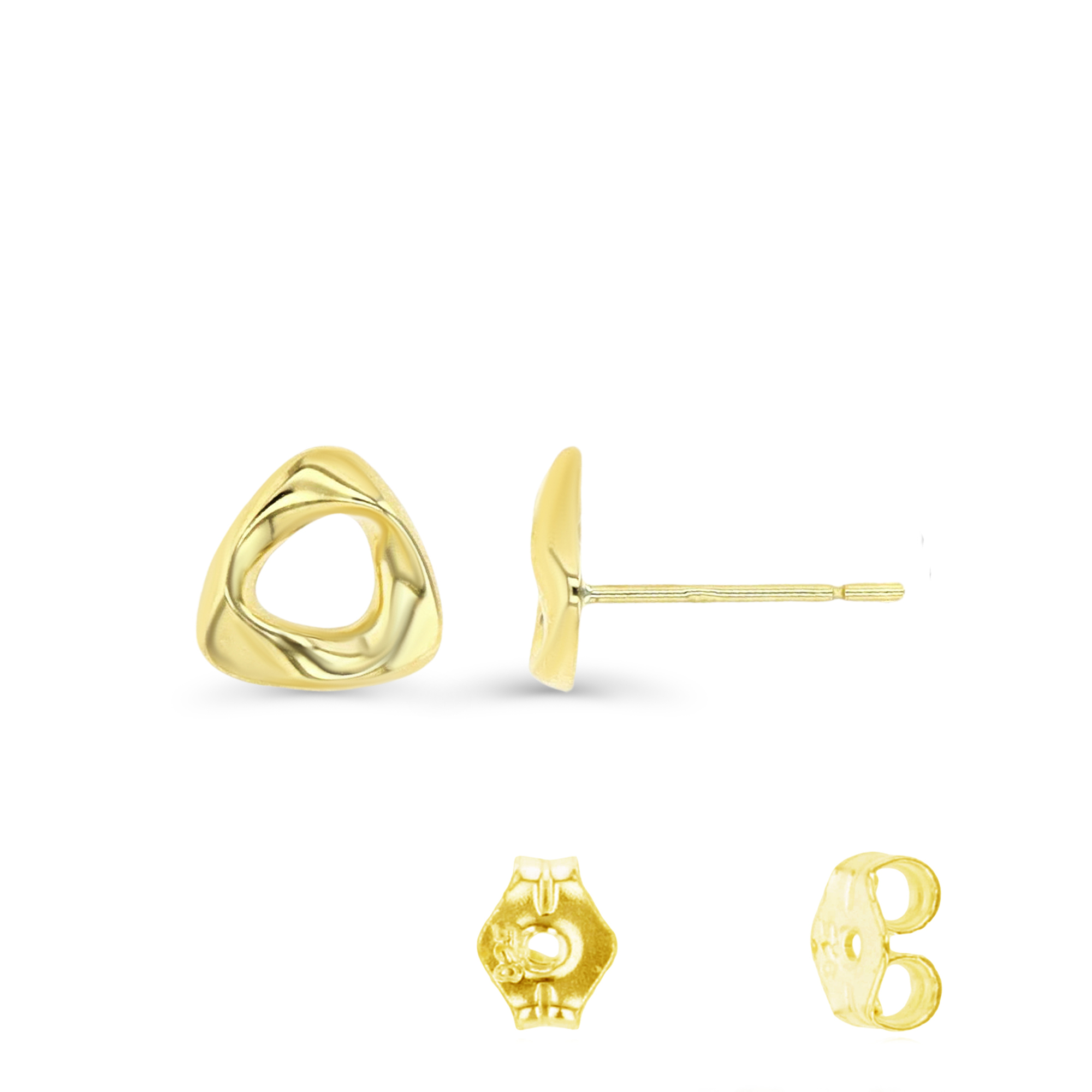 14K Gold Yellow 7MM Wavy Triangle Stud Earring & Gold Butterfly Clutch Backs 
