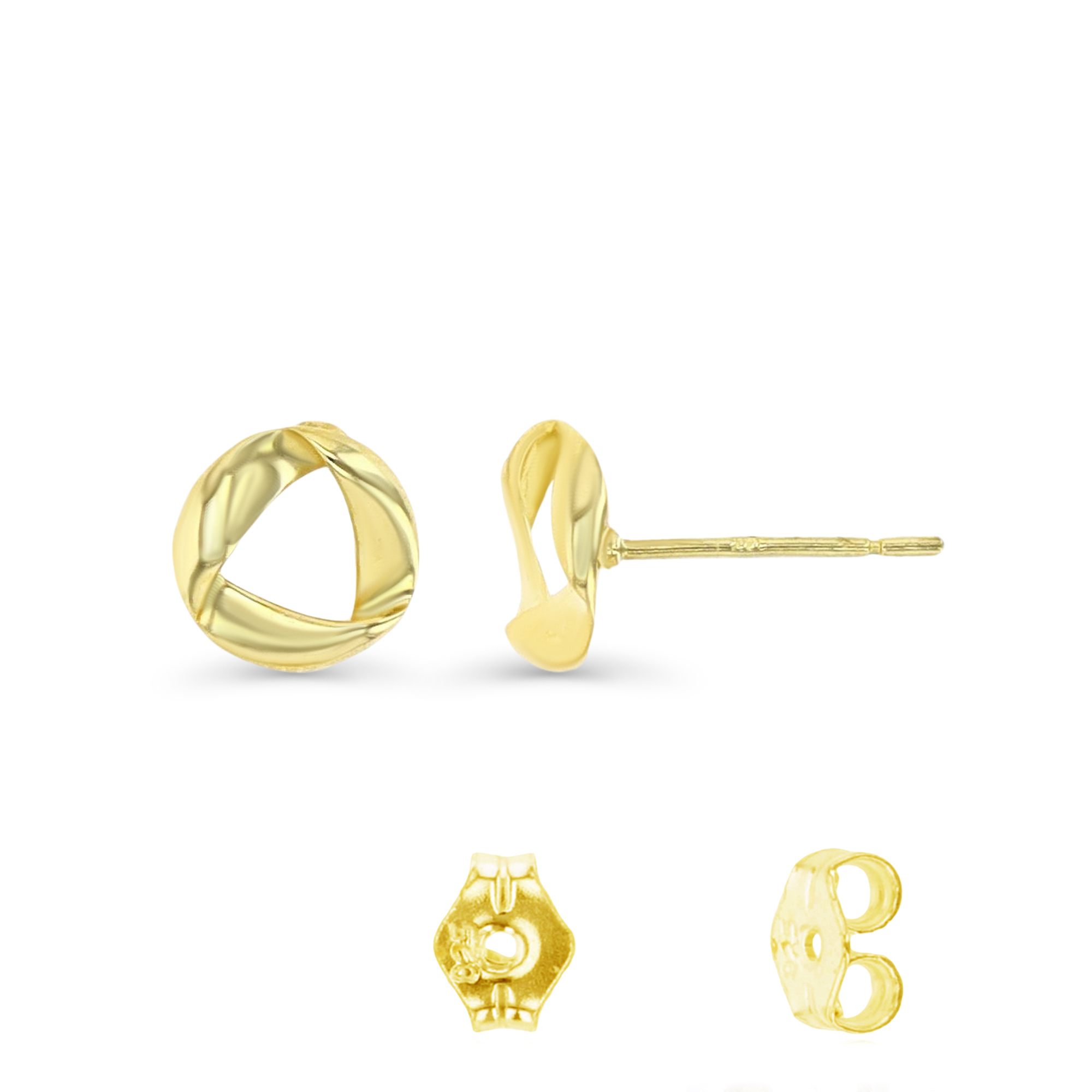 14K Gold Yellow 7MM Irregular Ribbon Wavy Triangle Stud Earring & Gold Butterfly Clutch Backs 