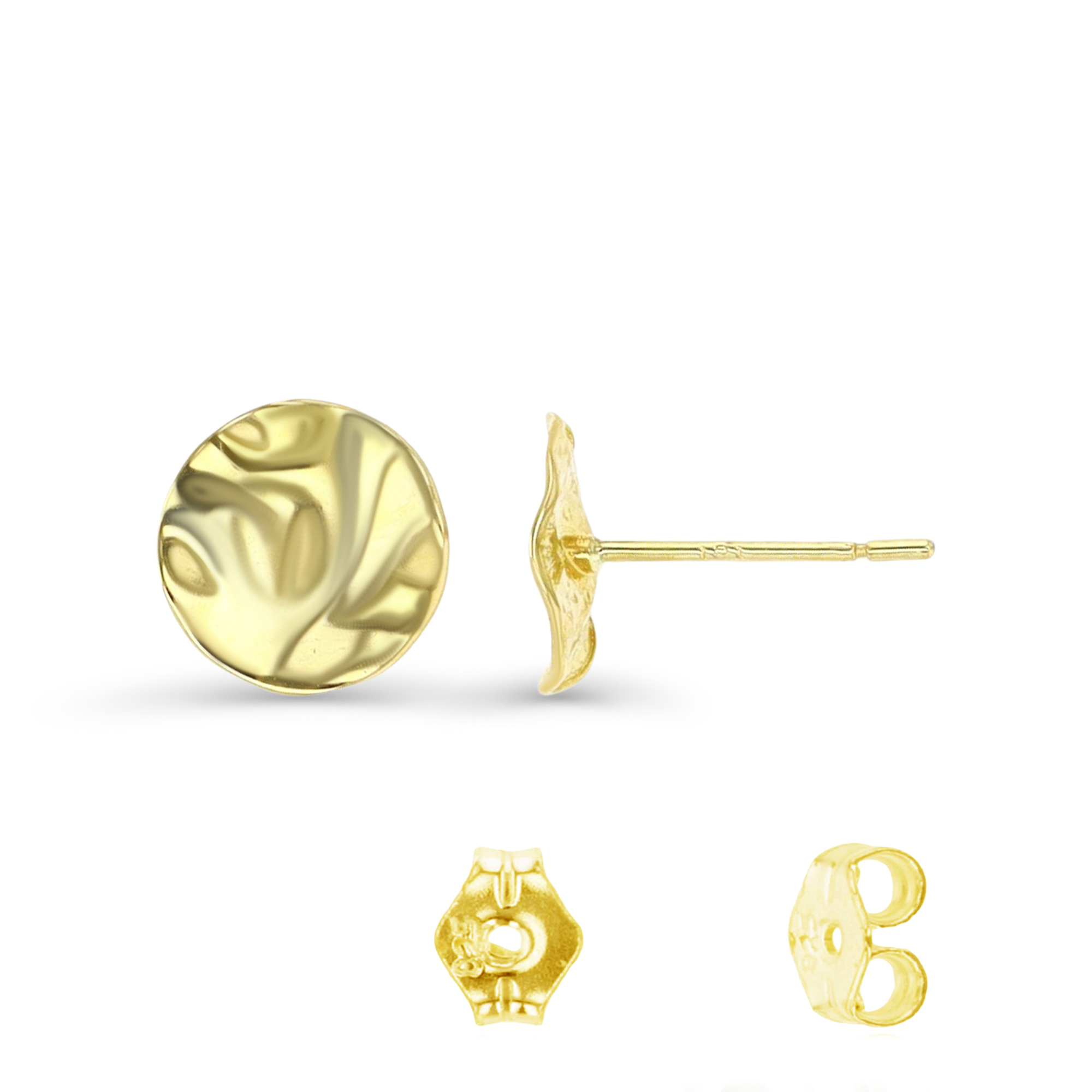 14K Gold Yellow 8MM Irregular Flower Stud Earring & Gold Butterfly Clutch Backs 
