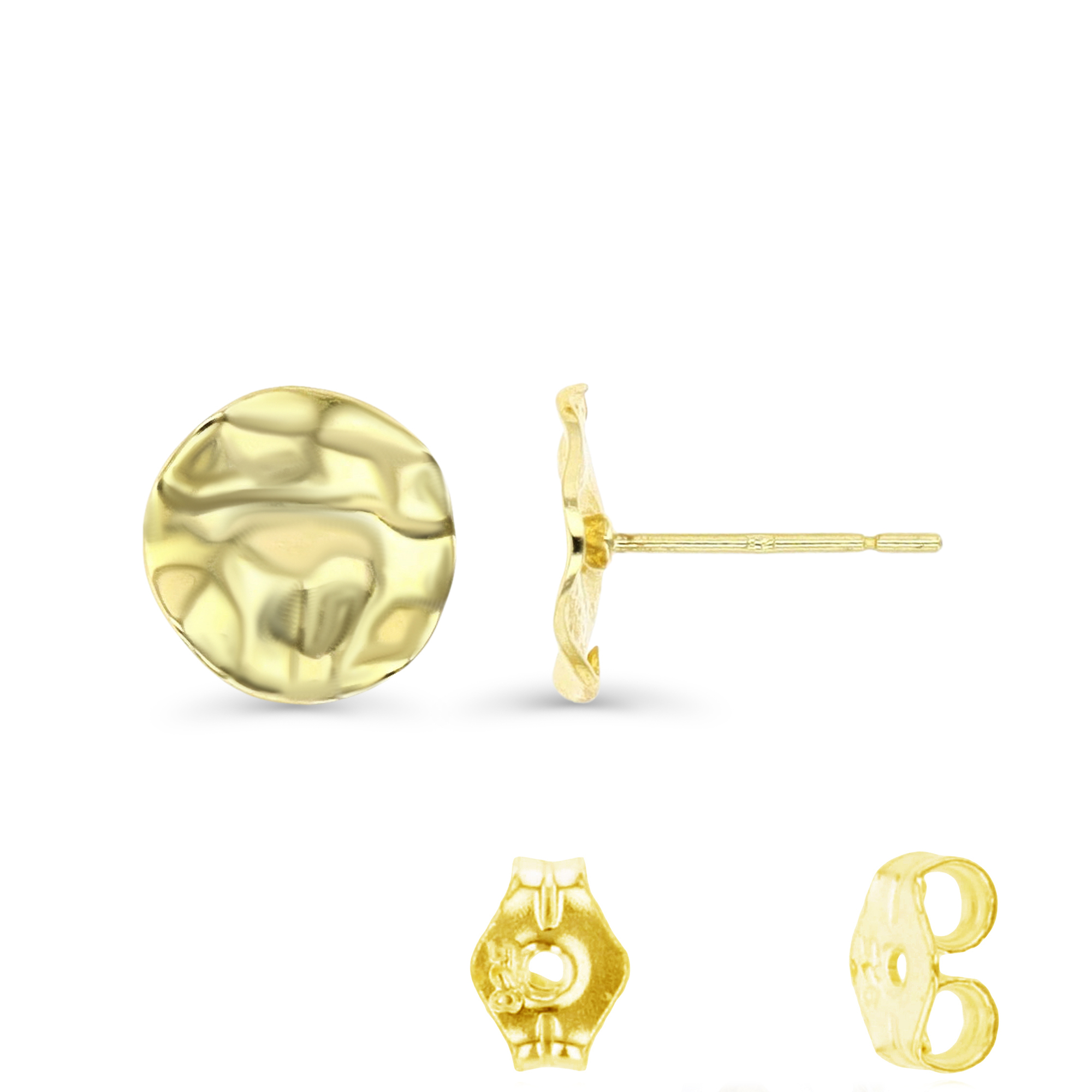14K Gold Yellow 9MM Hammered Irregular Flowe Earring & Gold Butterfly Clutch Backs 