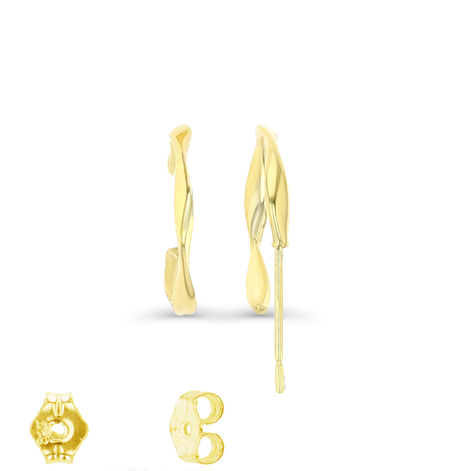 14K Gold Yellow 12X1.5MM Polished Wavy Half Mini Hoop Earring & Gold Butterfly Clutch Backs 