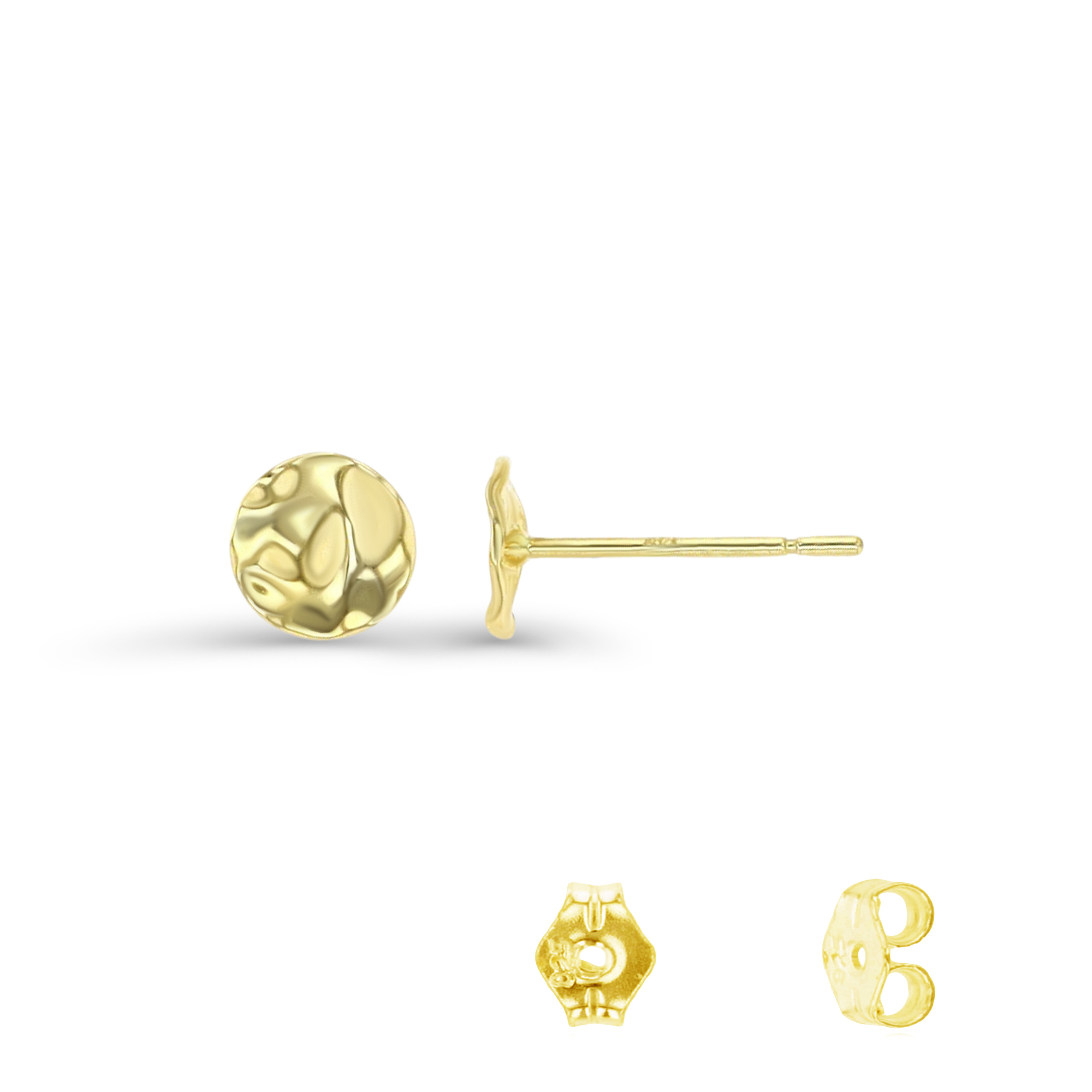 14K Gold Yellow 5MM Hammered Irregular Flower Stud Earring & Gold Butterfly Clutch Backs