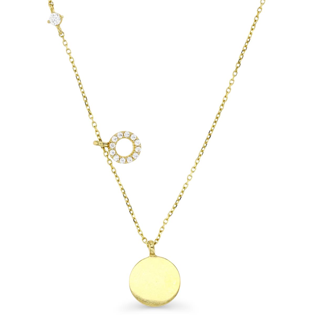 14K Gold Yellow 8.5MM White CZ Double  Circle 16''+2'' Necklace