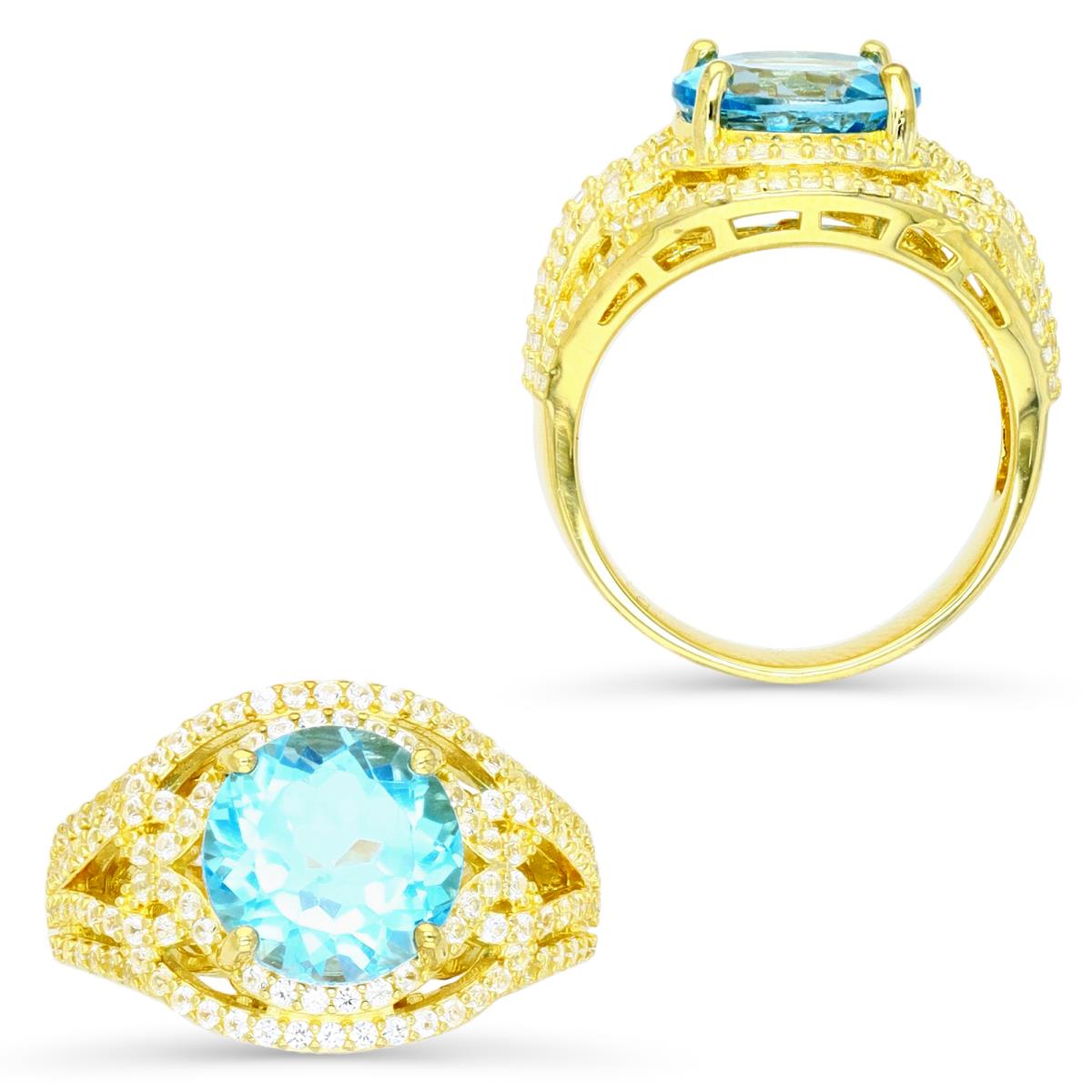 Sterling Silver Yellow 1M 10MM Round Sky Blue Topaz & Cr White Sapphire  Knot Shank Ring