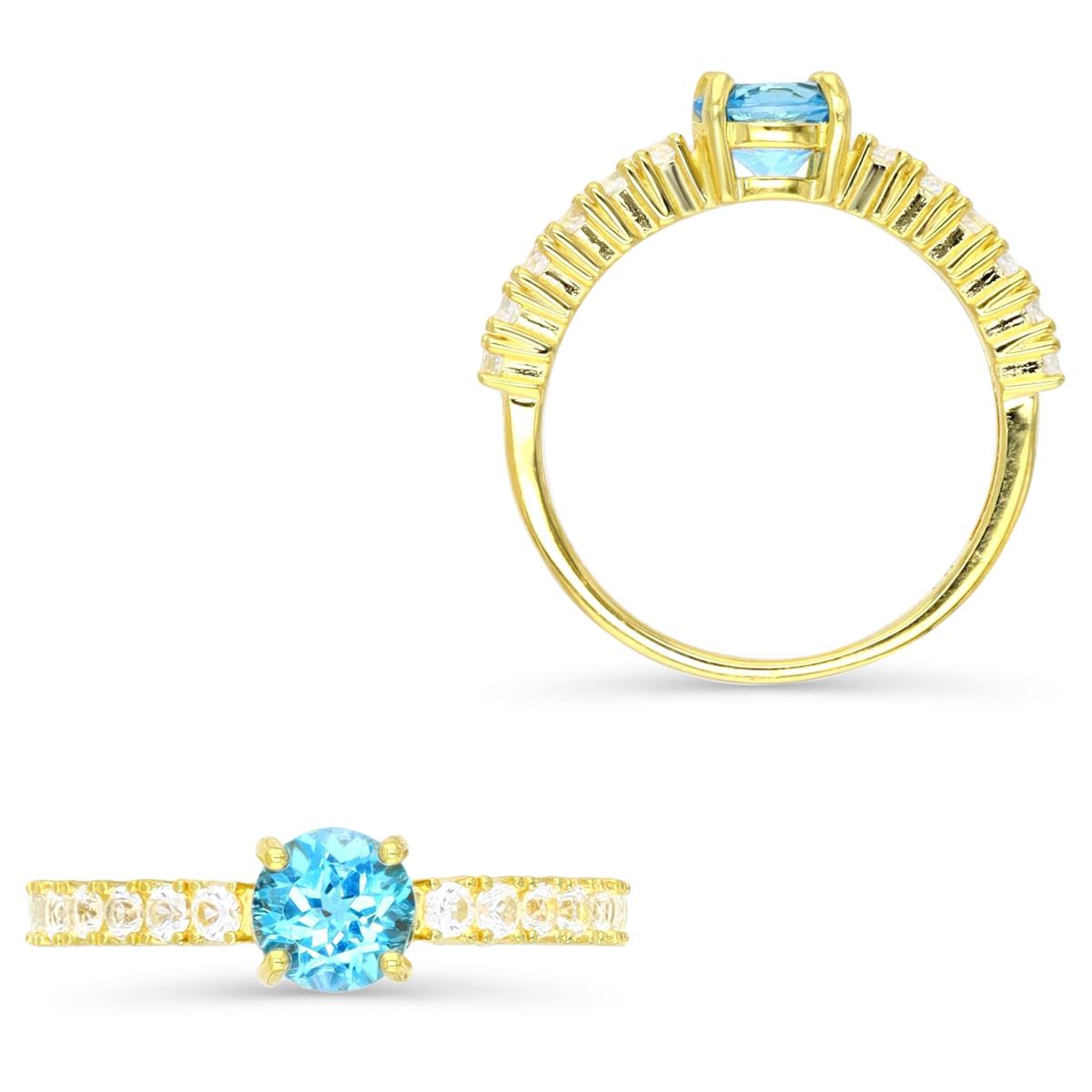 Sterling Silver Yellow 1M Centered 6MM Rnd Sky Blue Topaz & Cr White Sapphire Pave Engagement Ring