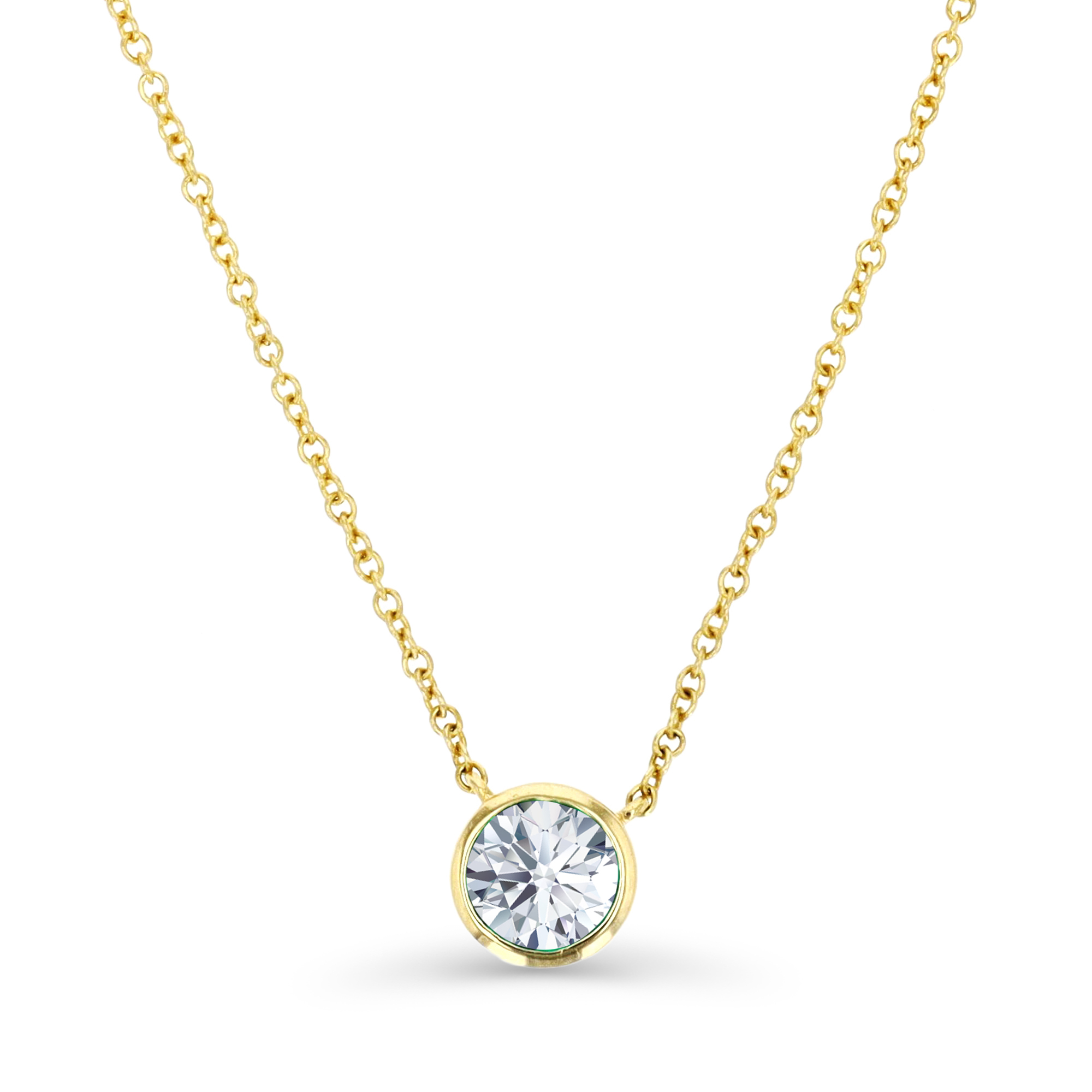 14K Yellow Gold & 5mm Rd Ct. Cr. White Sapphire Bezel-Set 18" Necklace
