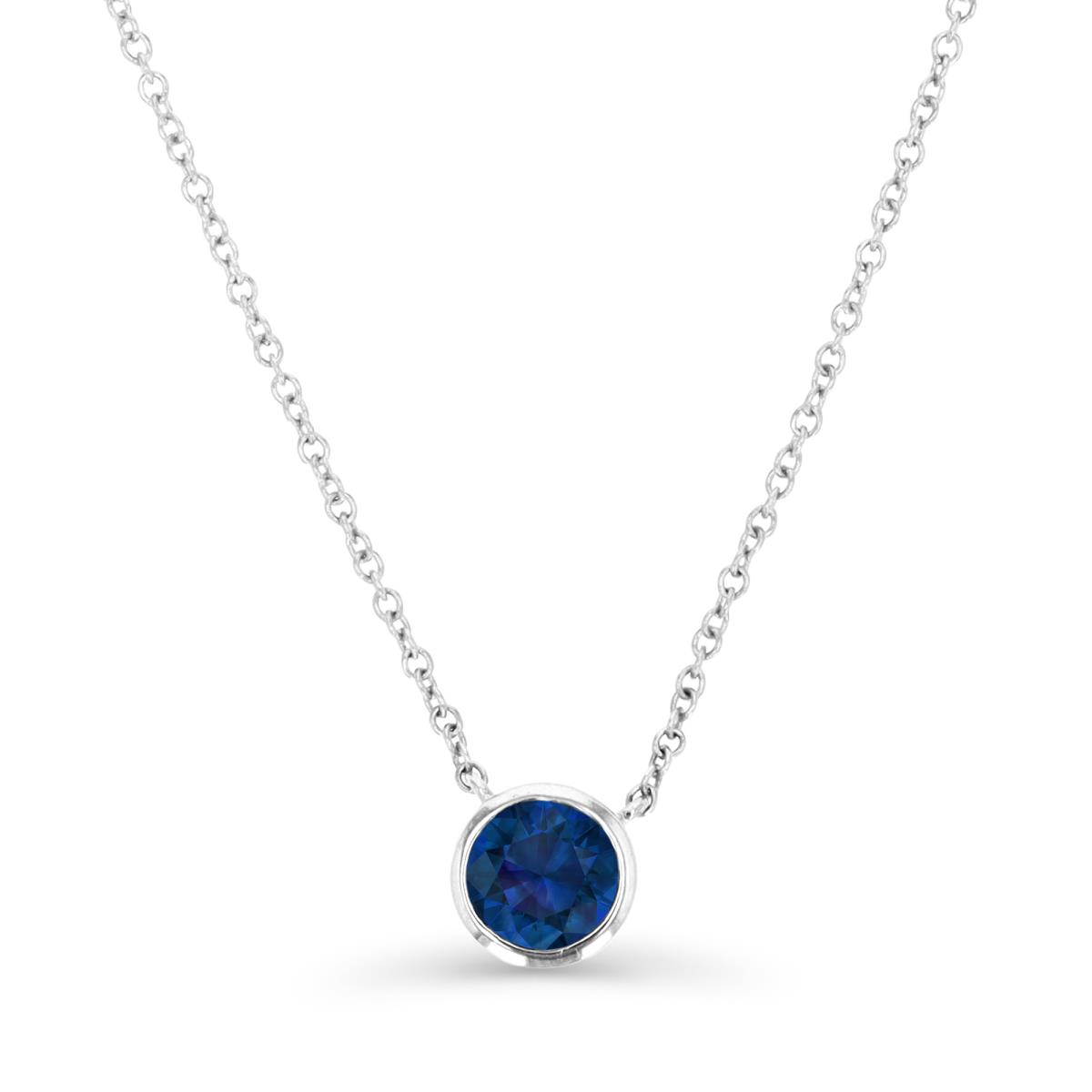 14K White Gold & 5mm Rd Ct. Cr. Blue Sapphire Bezel-Set 18" Necklace